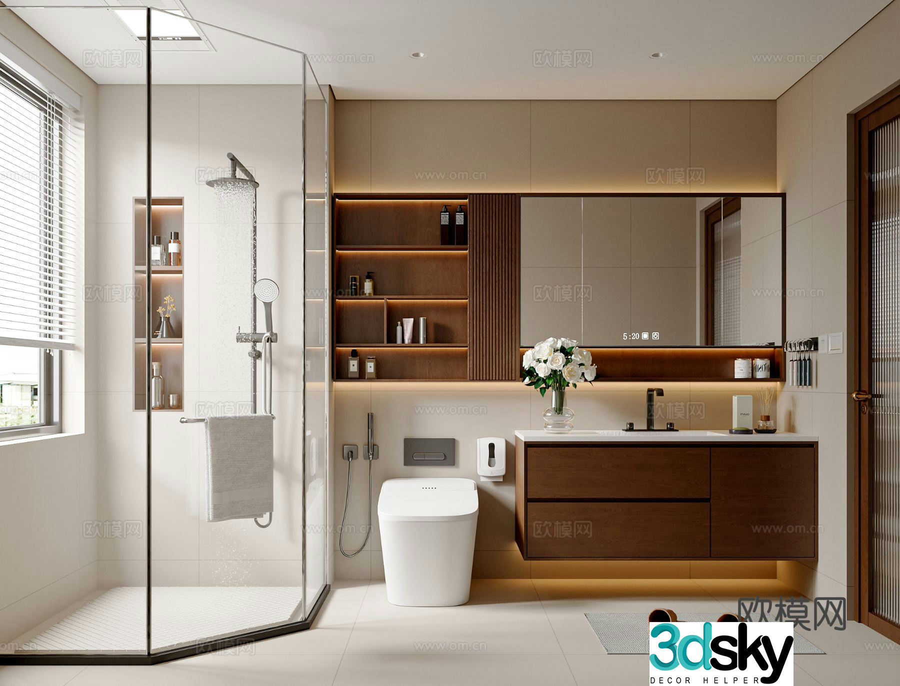 Modern medieval style bathroom shower bathroom cabinet bathroom supplies toilet 3d model