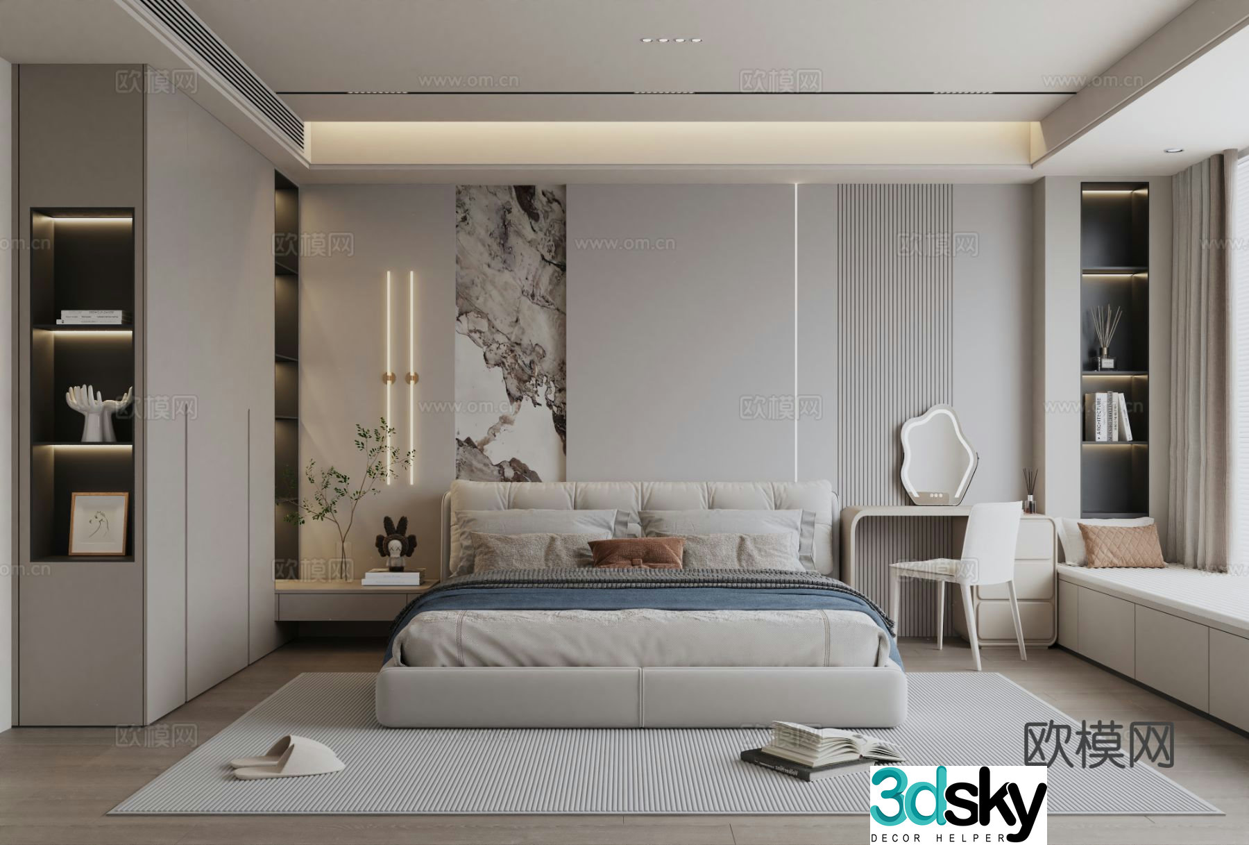 Modern minimalist home bedroom master bedroom 3d model
