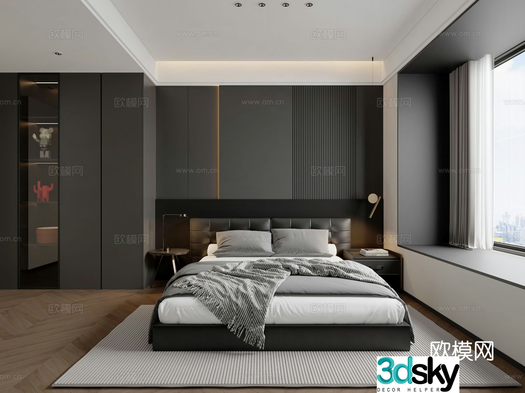 Modern bedroom Italian bedroom Dark wind bedroom Black and white gray Wardrobe 33d model