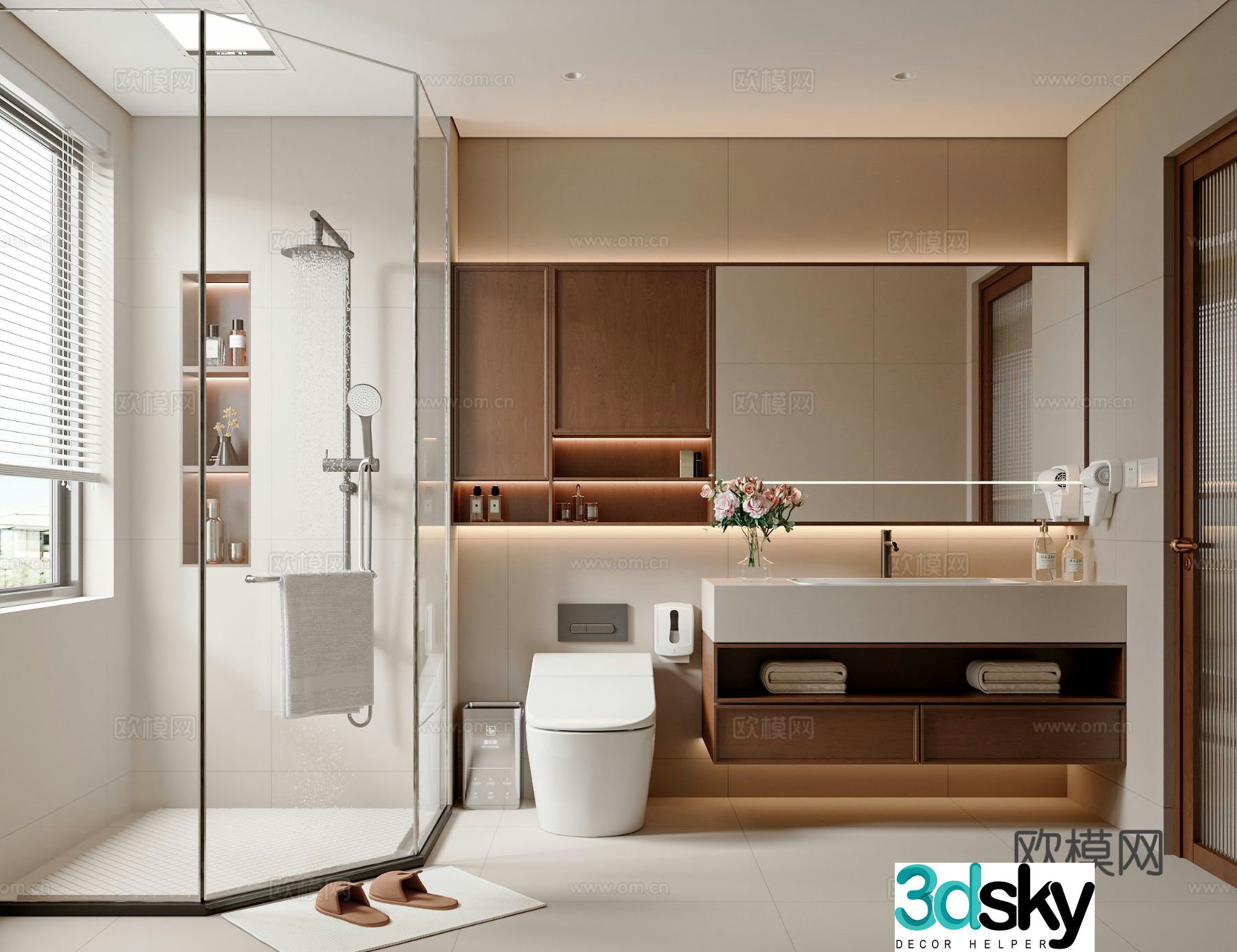 Modern medieval style bathroom shower bathroom cabinet bathroom supplies toilet 3d model