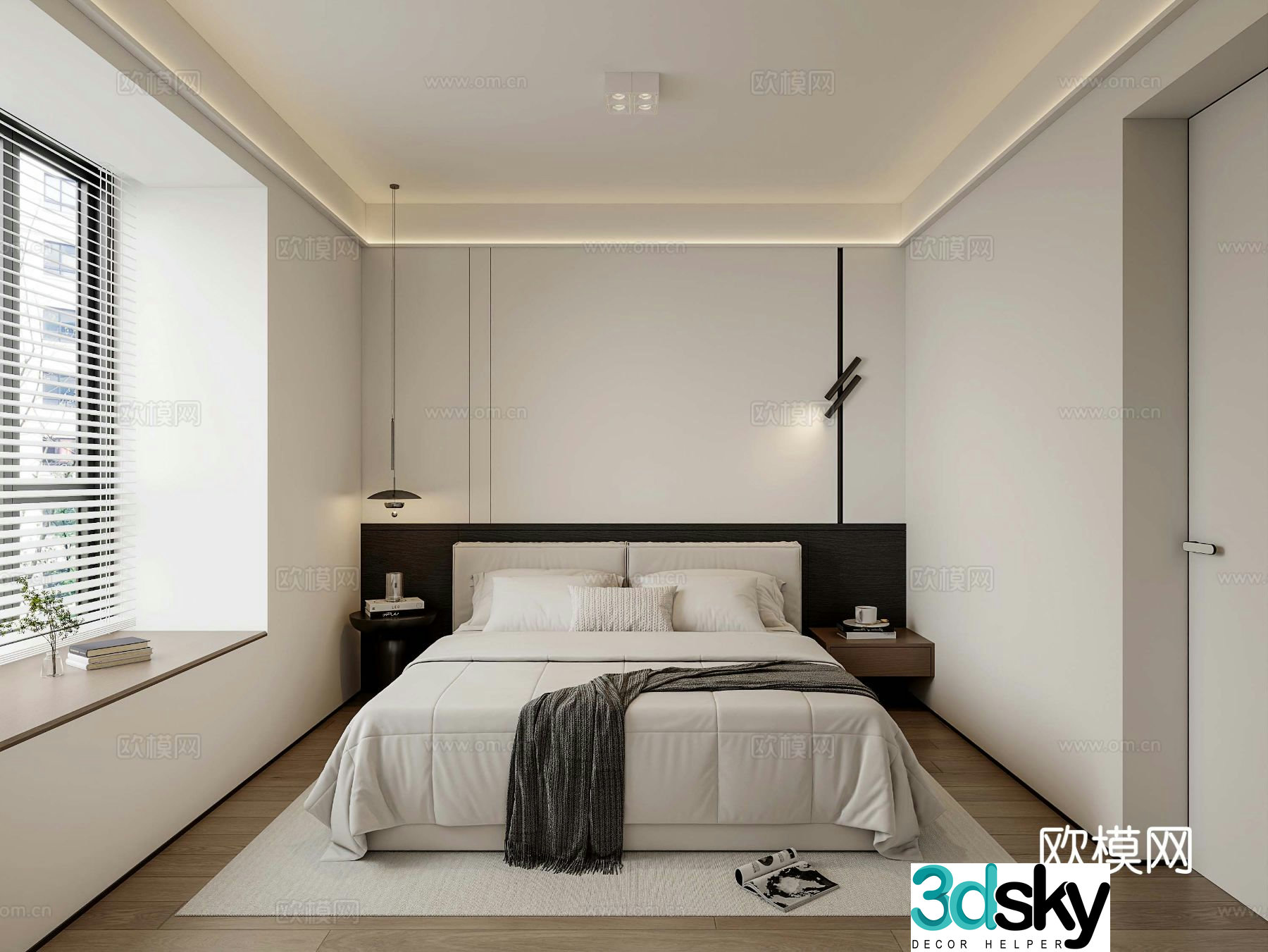 Modern minimalist style home bedroom bedside background wall bedside wardrobe handle-free wardrobe 3d model