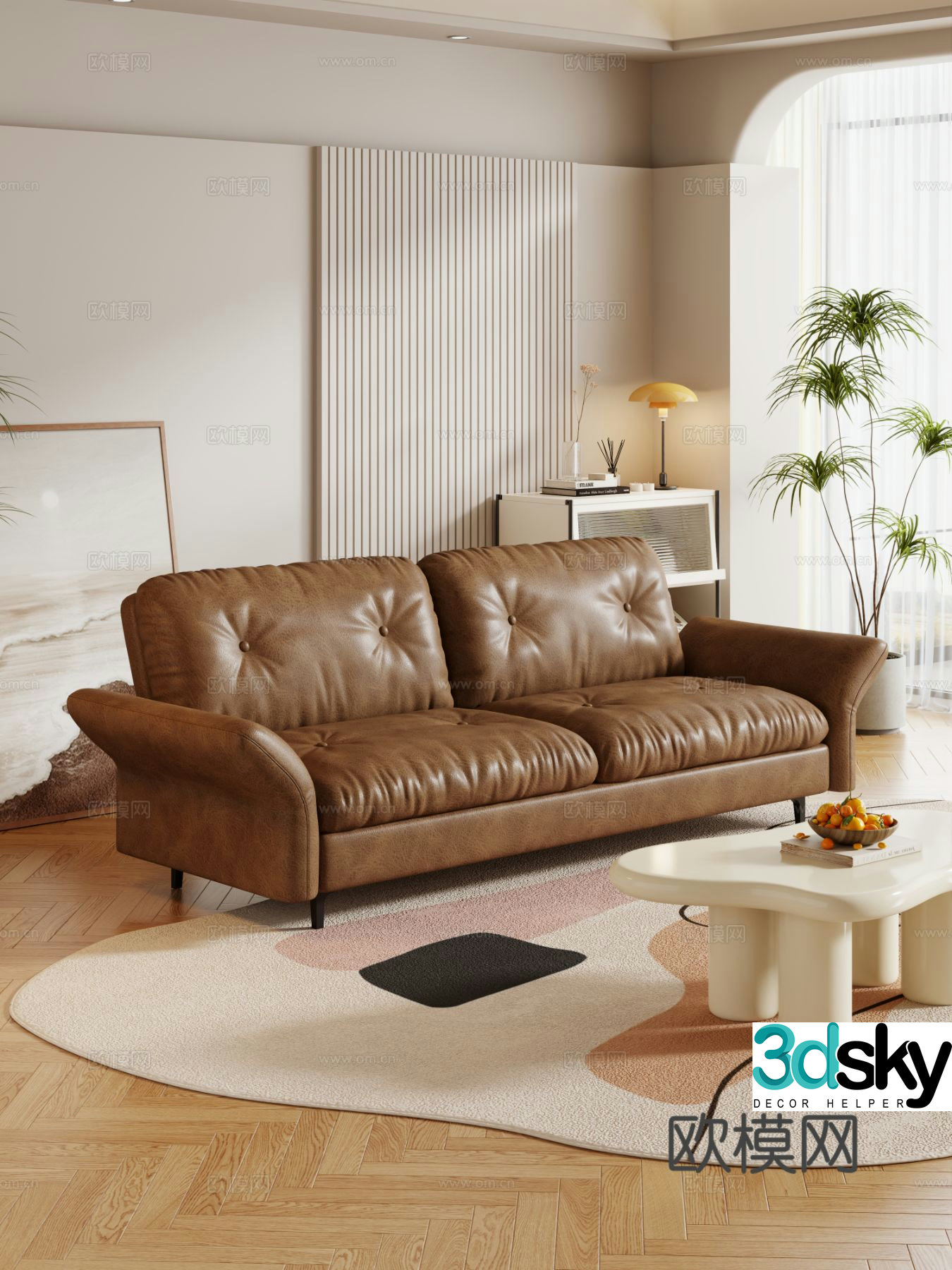 Creamy style double sofa 3d model
