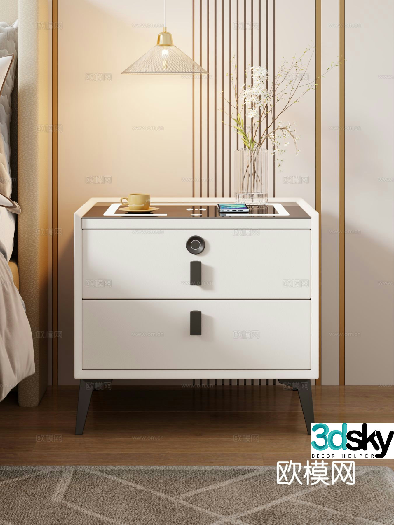 Creamy wind bedside table Bedside table Creamy wind bedroom Bedside table 3d model