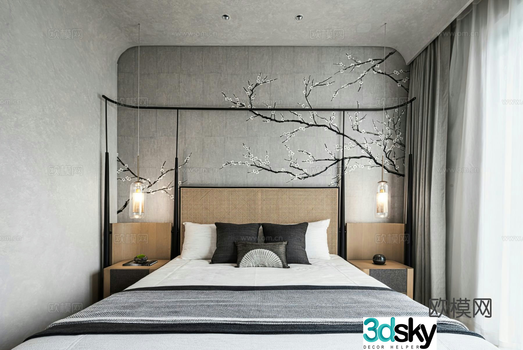 New Chinese style bedroom Wasabi bedroom Natural style bedroom B&B medieval style bedroom Japanese style bedroom 3D model