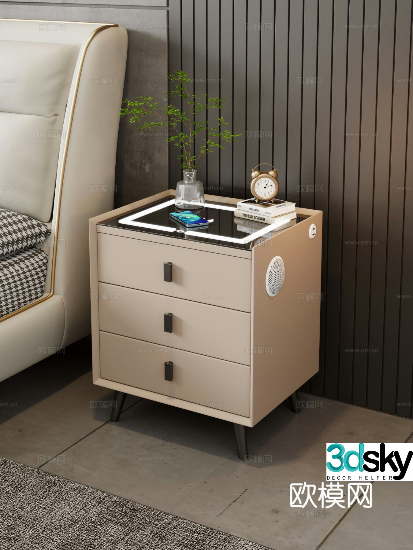 Creamy wind bedside table Bedside table Creamy wind bedroom Bedside table 3d model