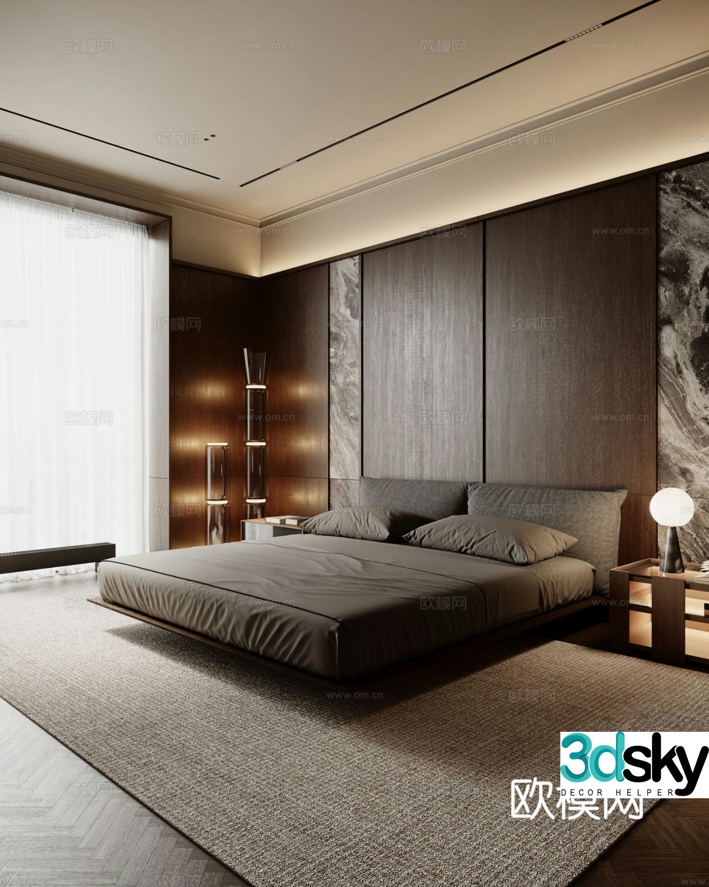 Bedroom Double Bed Tatami Wardrobe Suspension Bed 3D Model