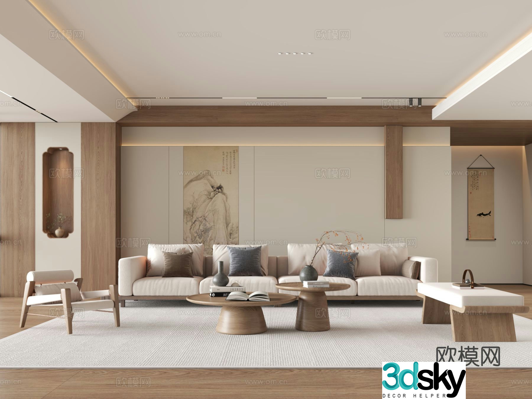 New Chinese style living room Song style living room Sofa coffee table combination 3D model