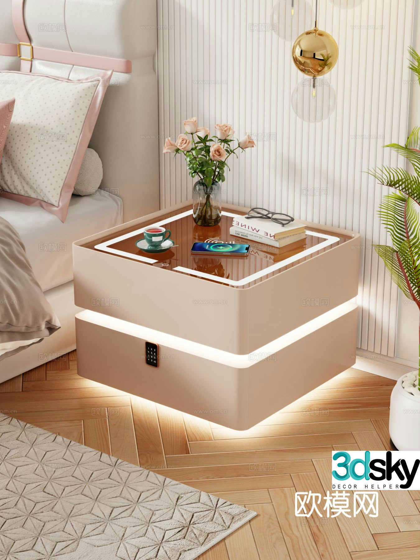 Creamy wind bedside table Bedside table Creamy wind bedroom Bedside table 3d model
