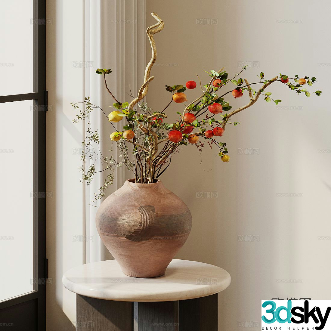 New Chinese style flower art interior landscape flower art ceramic flower pot living room dining table vase ornament flower art 3d model