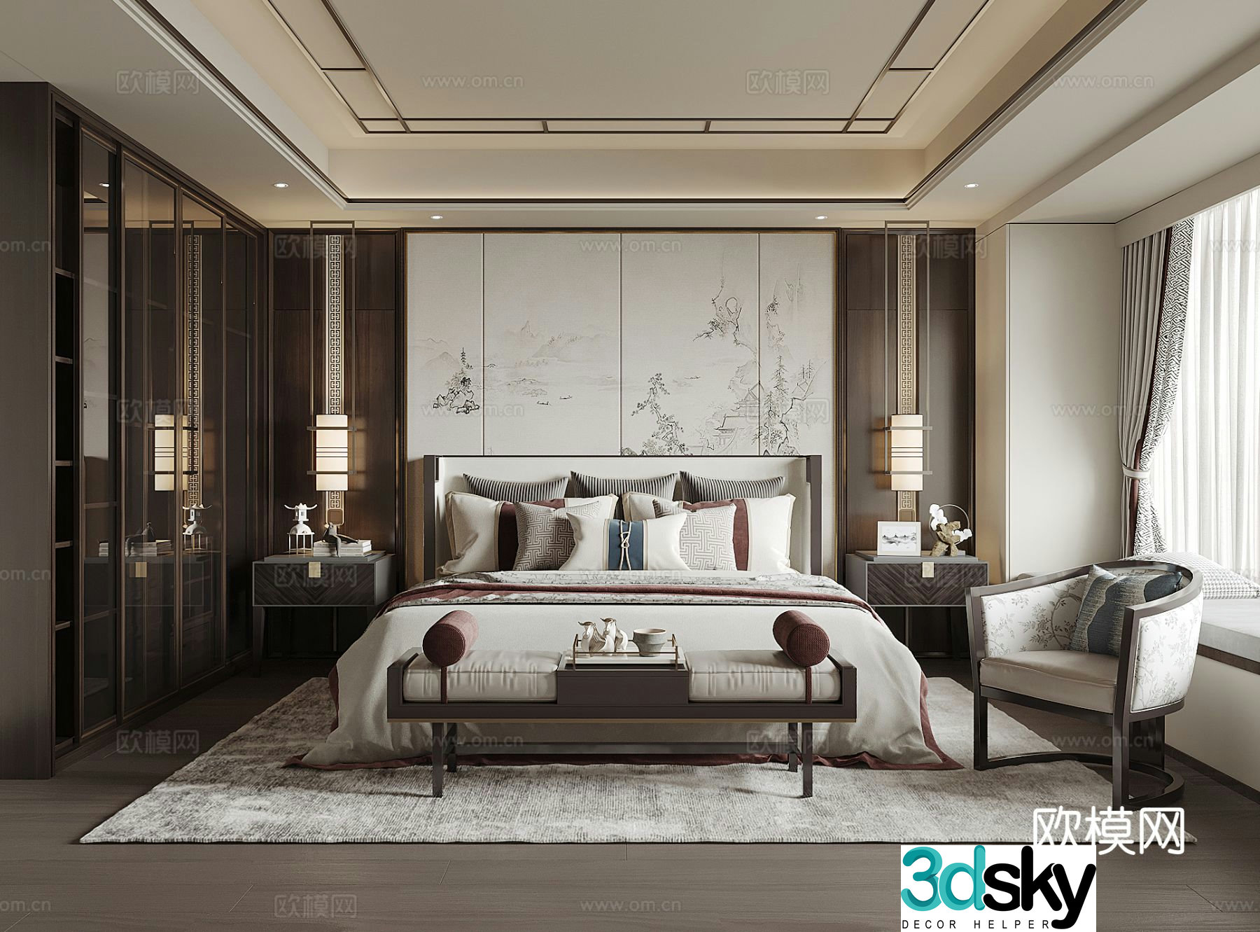New Chinese style bedroom master bedroom 3D model