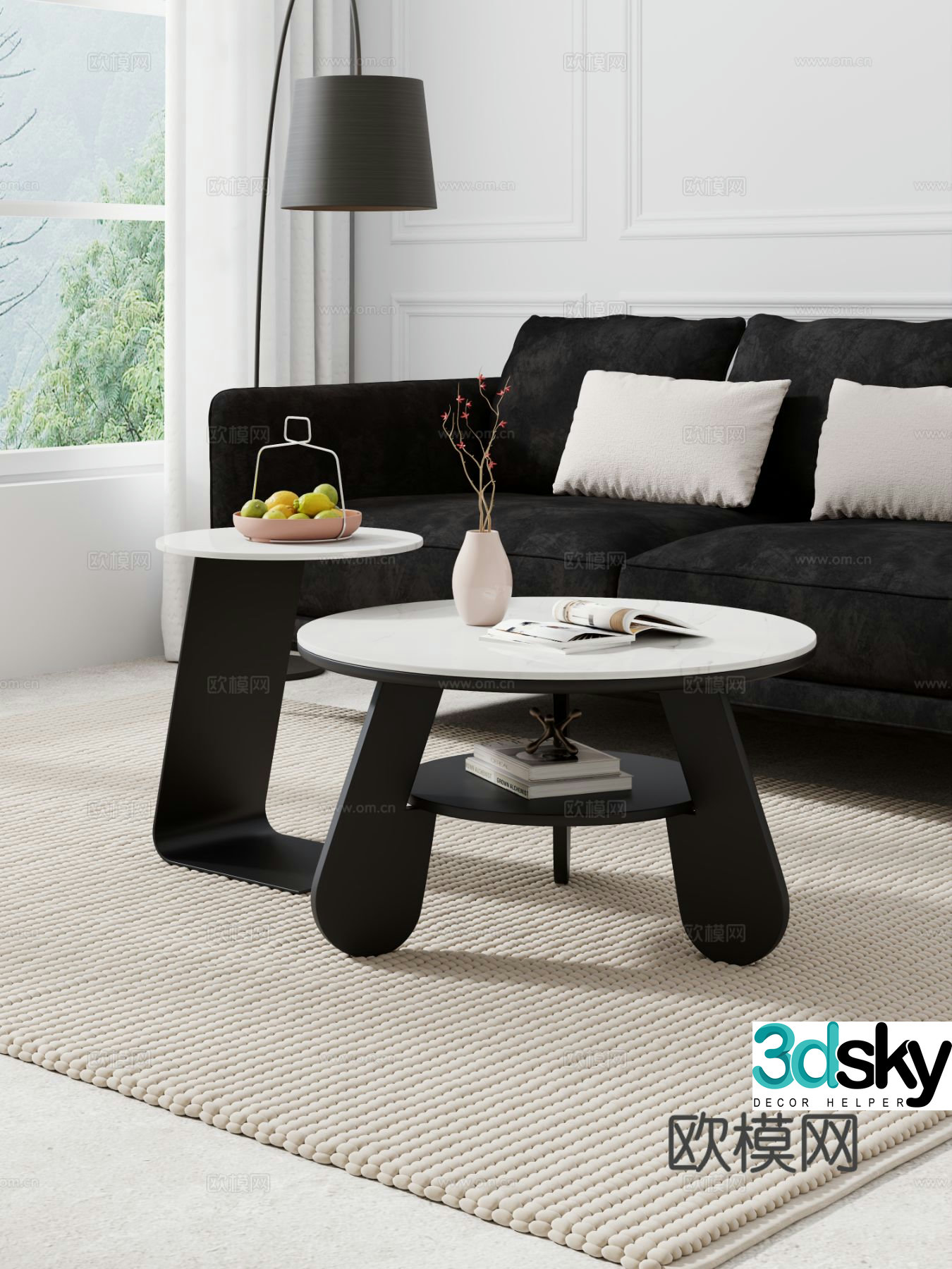 Creamy style coffee table mother-child coffee table sofa coffee table combination decoration 3D model
