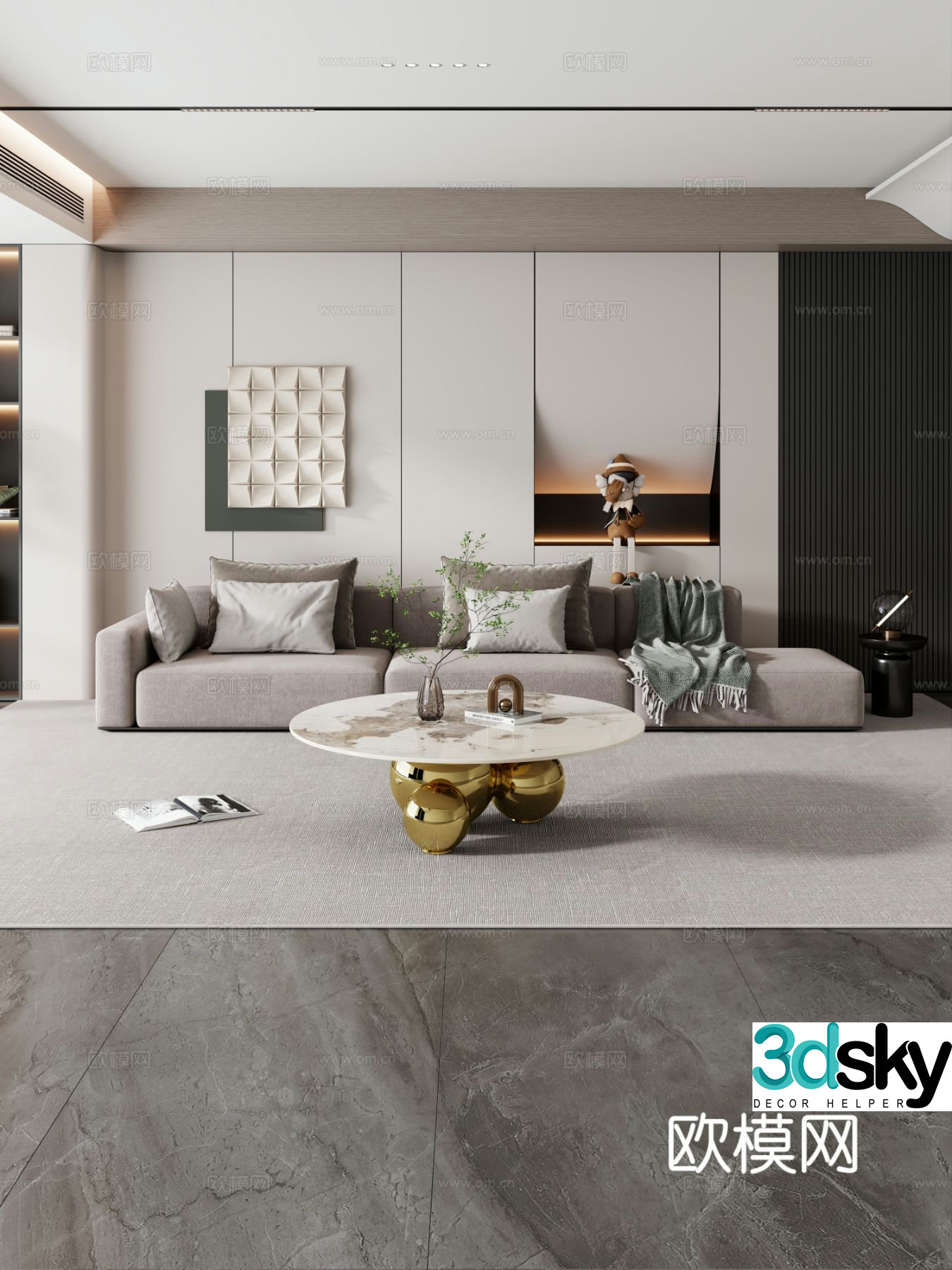 Light luxury tea table sofa tea table combination decoration 3D model