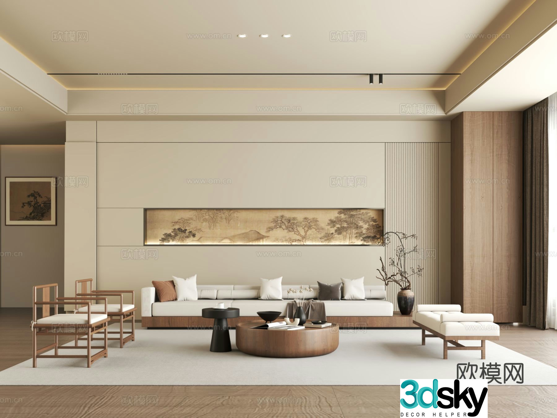 New Chinese style living room Song style living room Sofa coffee table combination 3D model