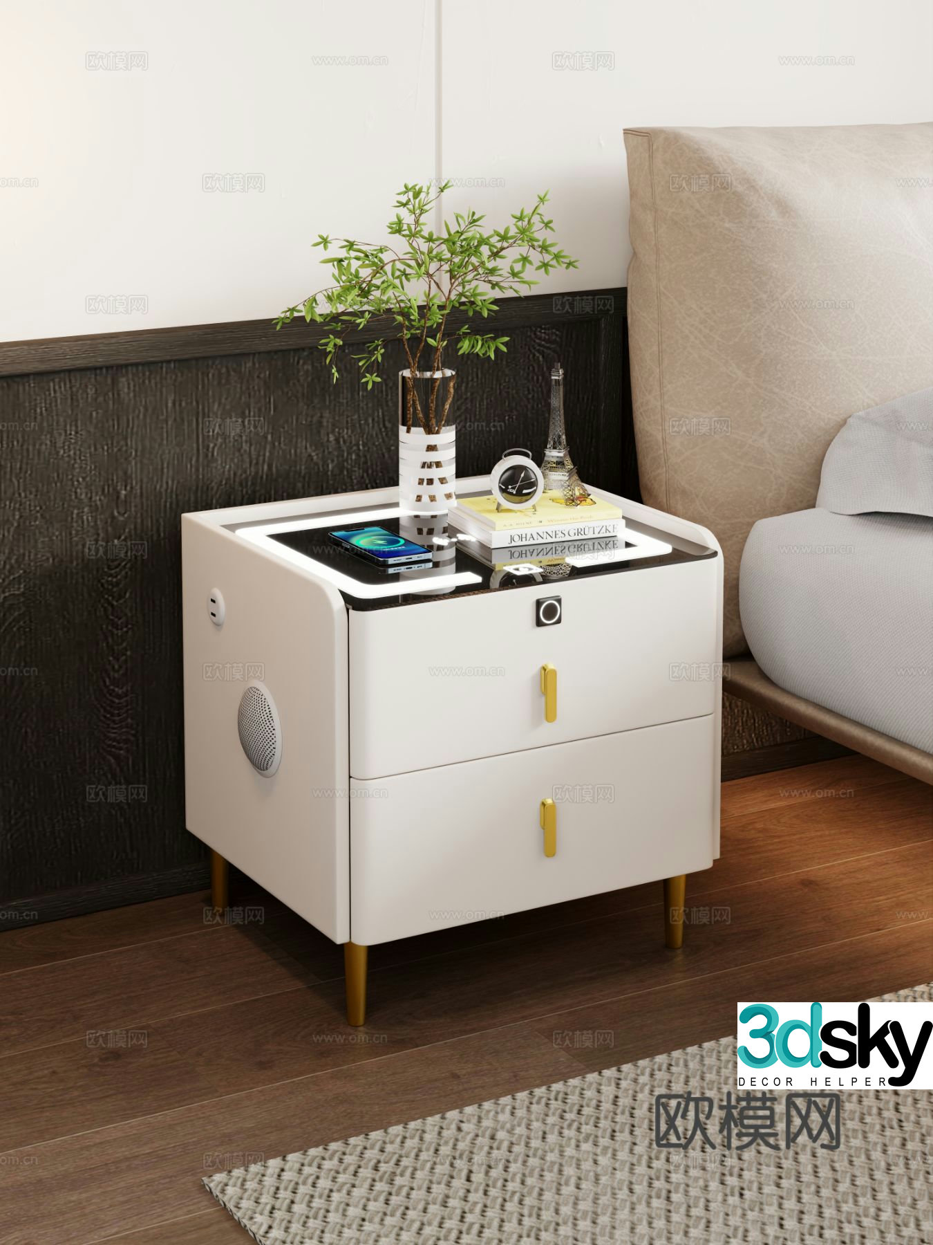 Creamy wind bedside table Bedside table Creamy wind bedroom Bedside table 3d model