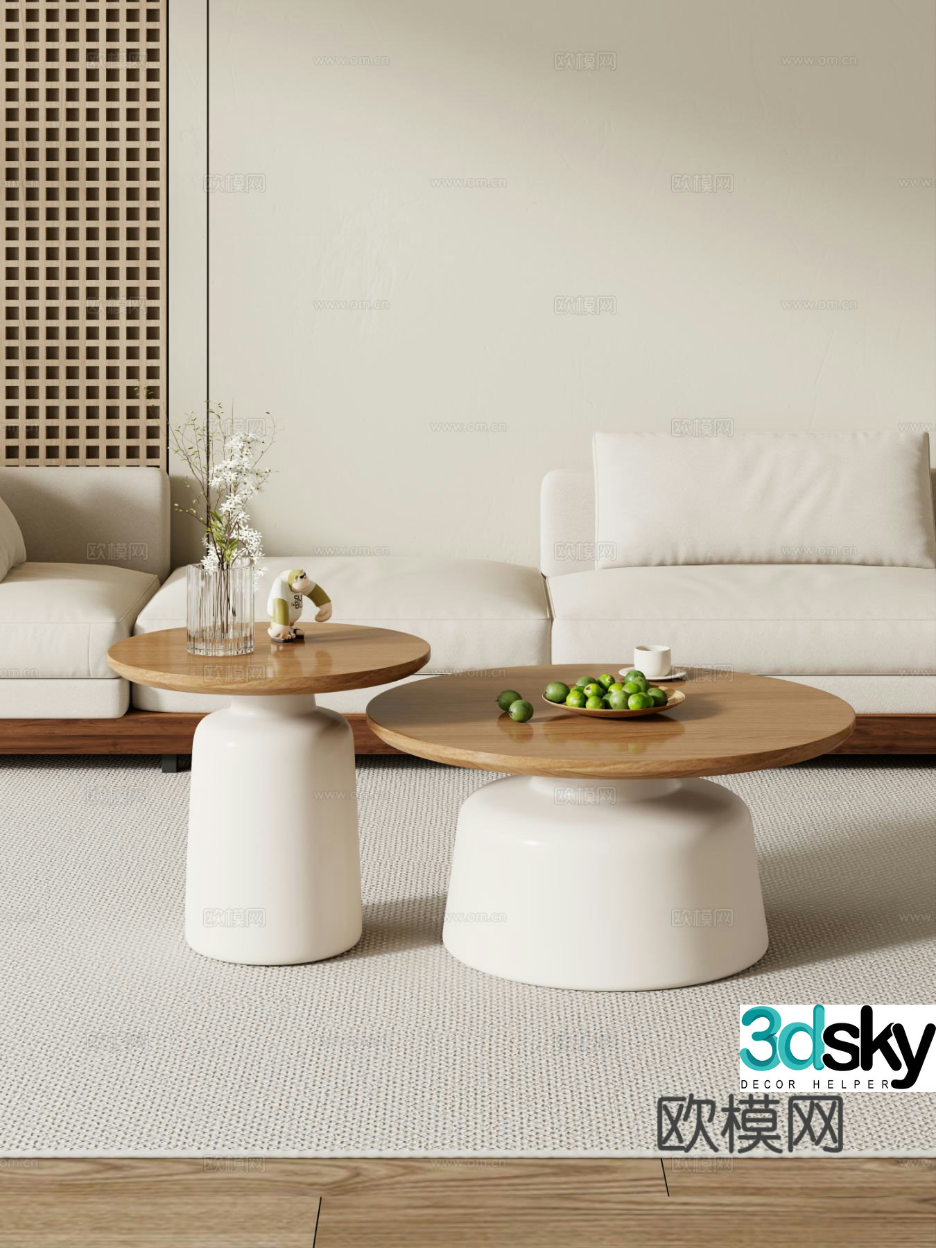 Creamy style coffee table mother-child coffee table sofa coffee table combination decoration 3D model