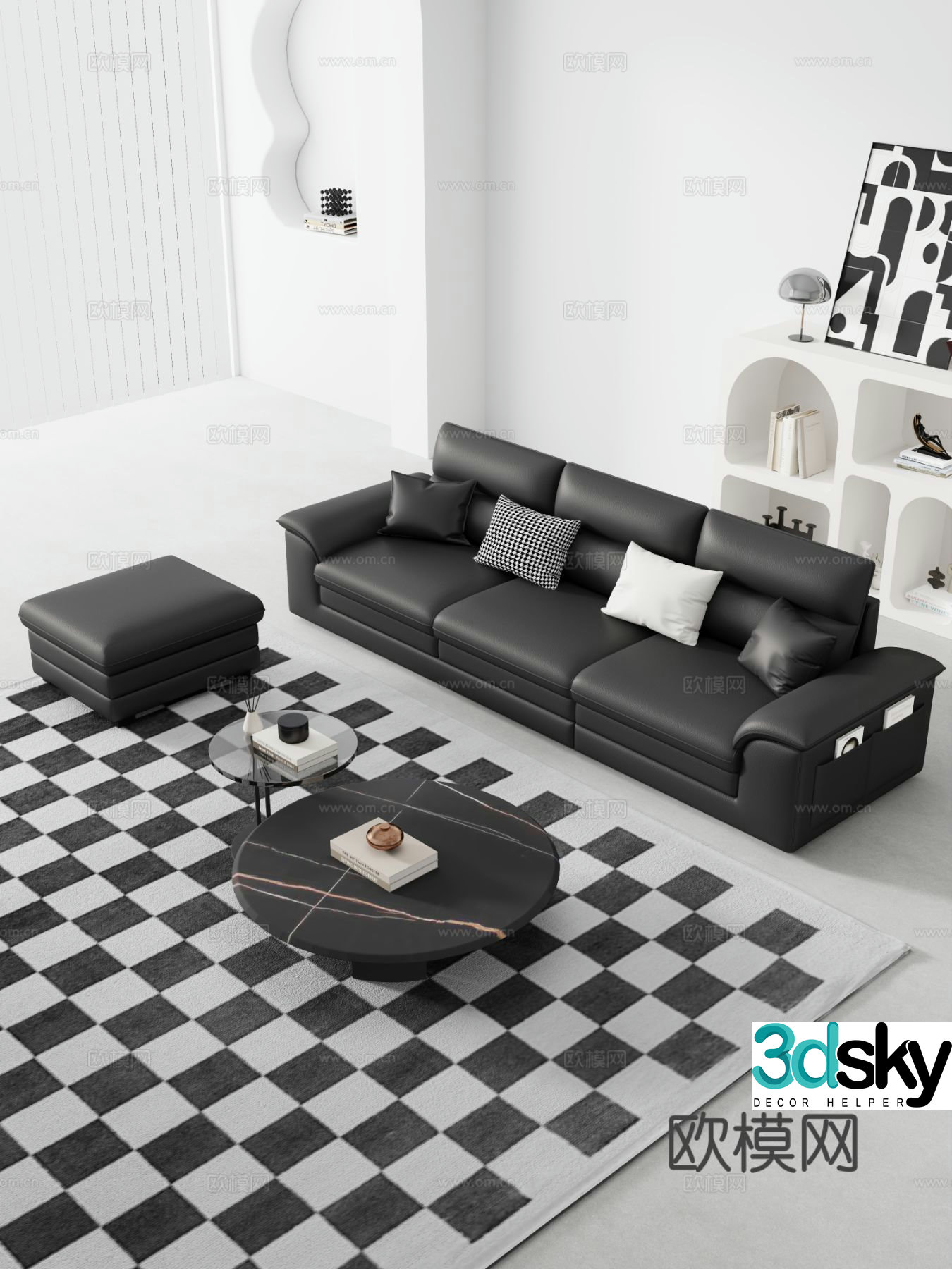 Modern simple home living room sofa coffee table combination leather sofa storage cabinet 3d model