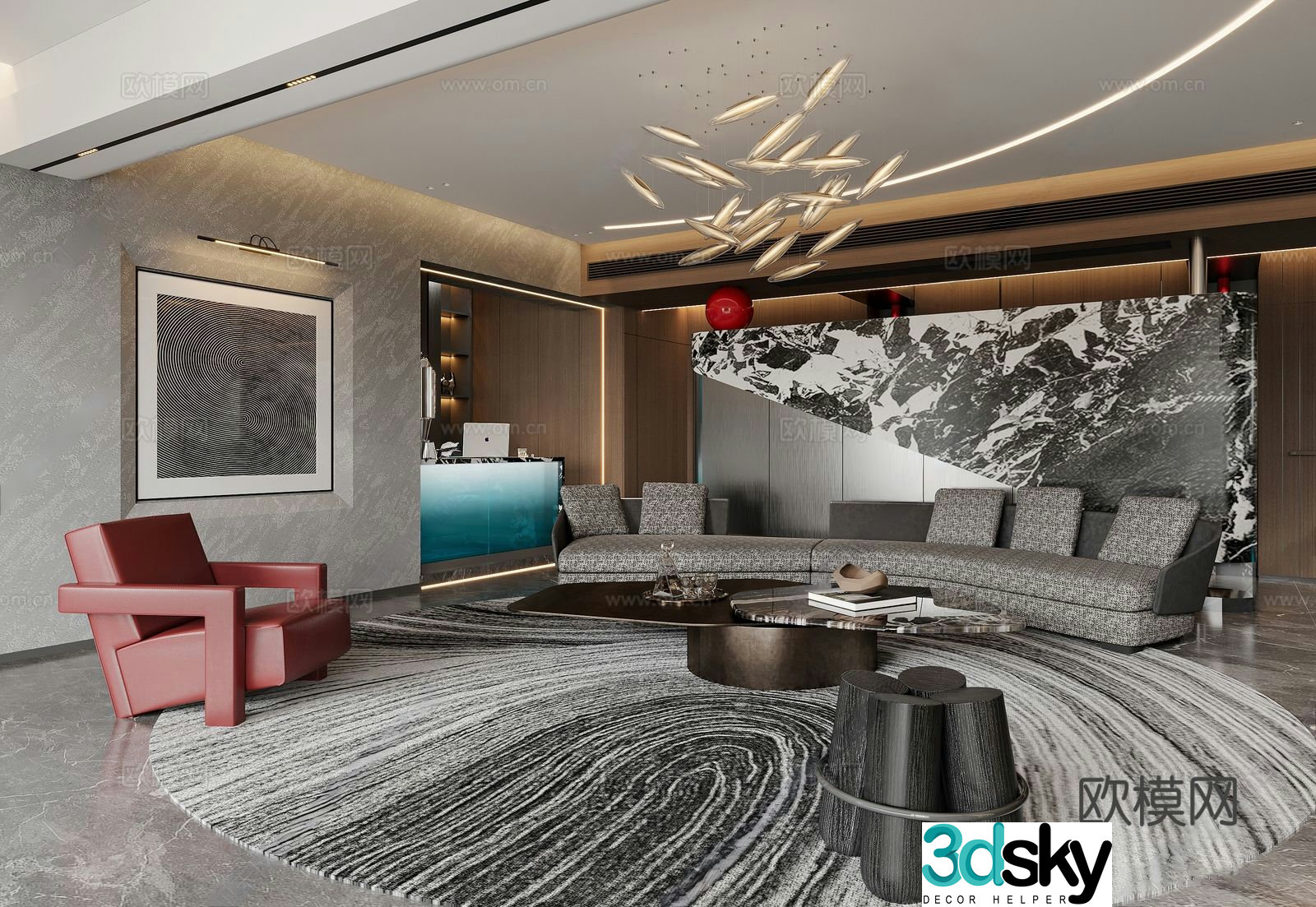 Modern living room sofa coffee table combination gradient acrylic bar sofa background wall special shape sofa 3D model
