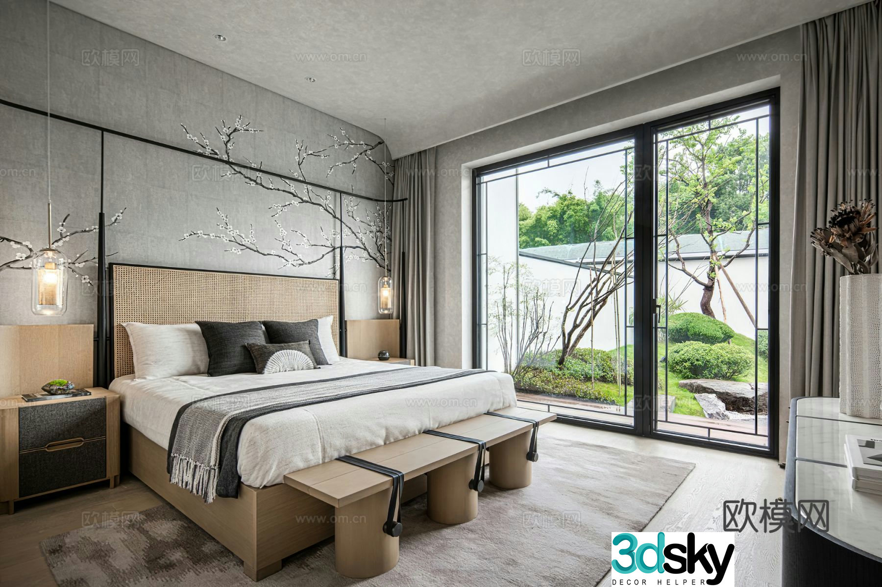 New Chinese style bedroom Wasabi bedroom Natural style bedroom B&B medieval style bedroom Japanese style bedroom 3D model