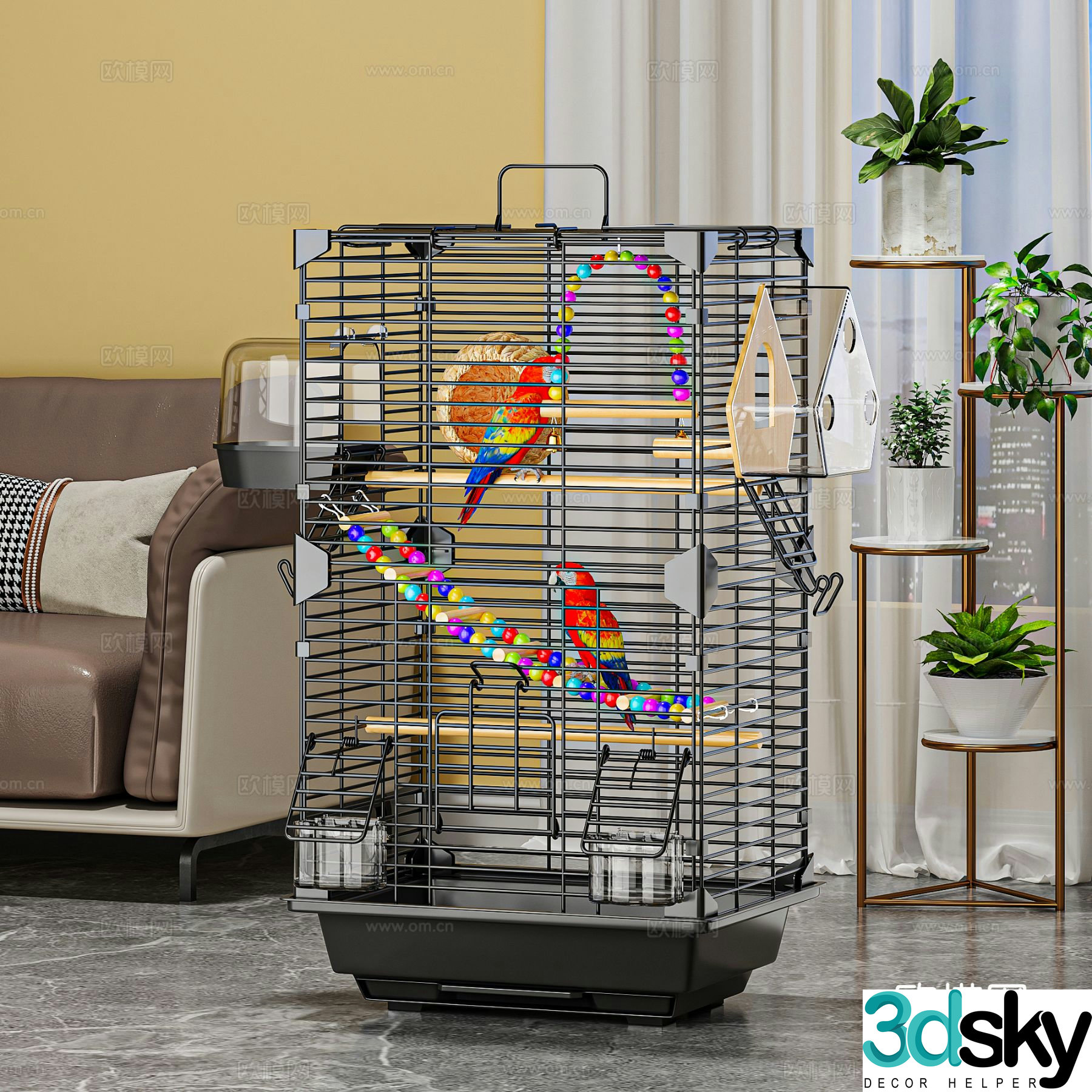 Modern bird cage parrot cage 3d model