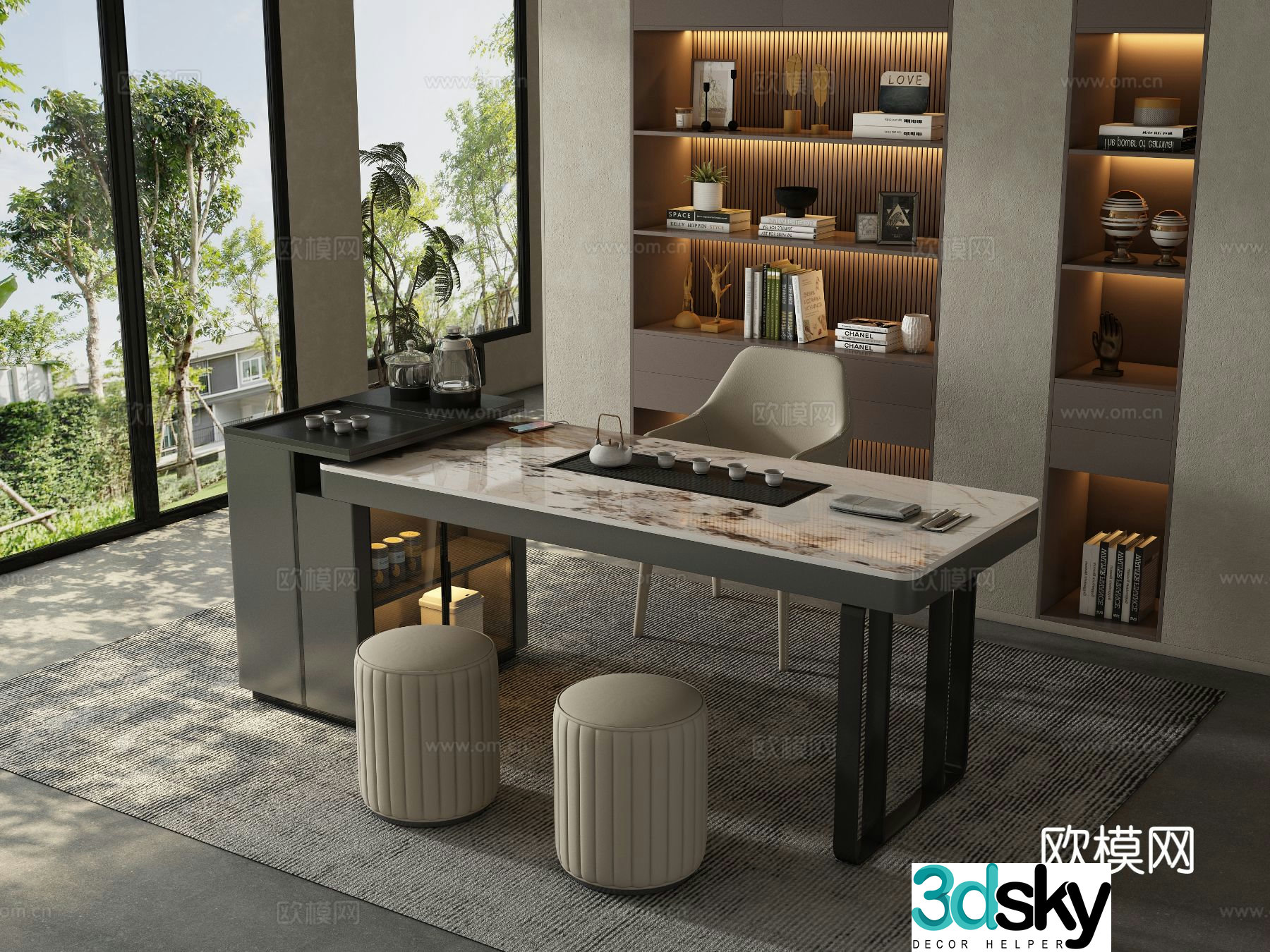 Modern tea room tea table and chair 3d model