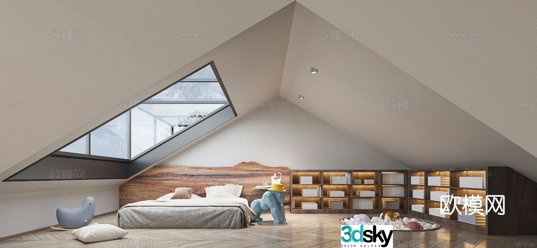Modern loft bedroom 3d model