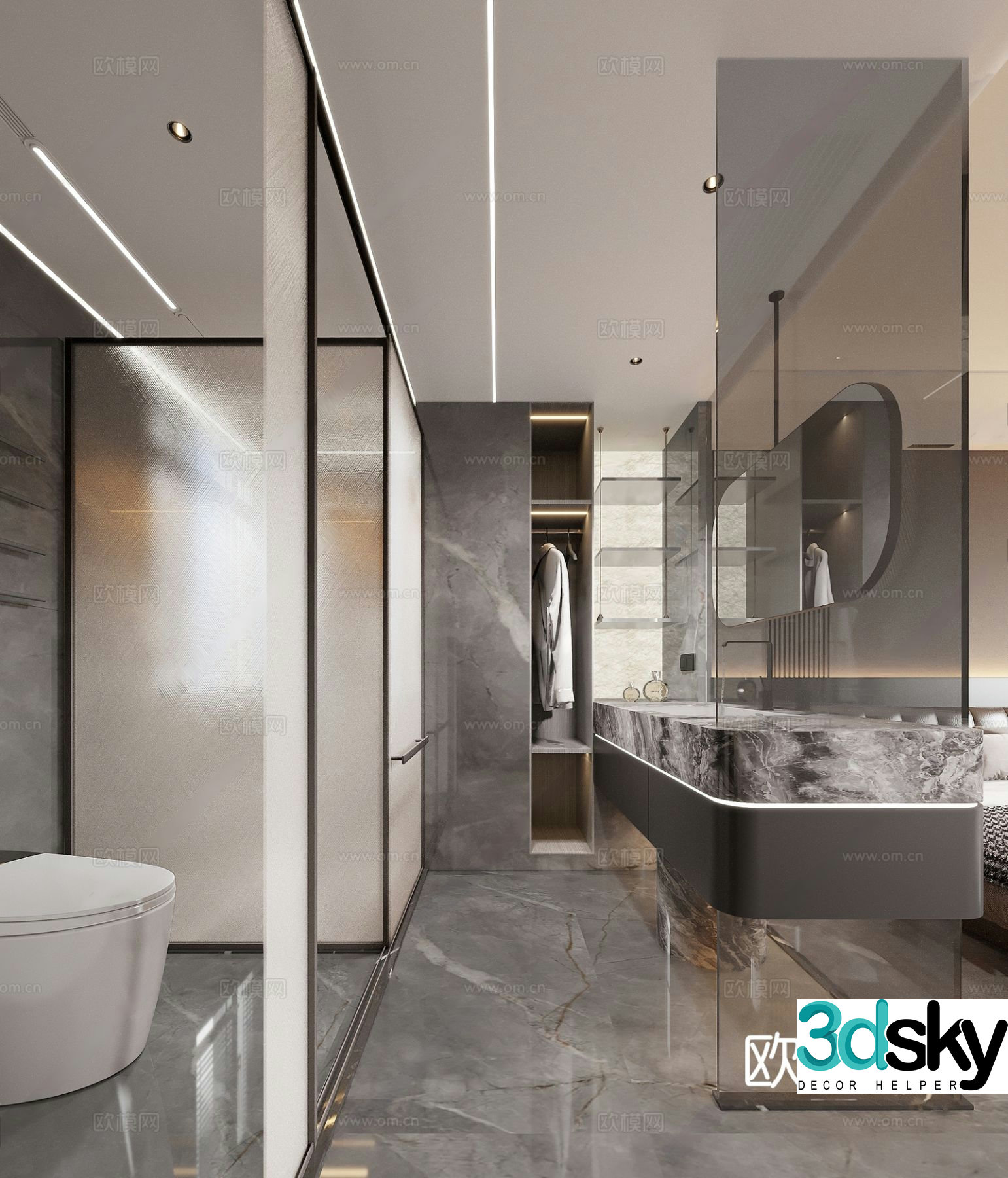 Italian light luxury bathroom bathroom cabinet bathroom mirror shower room toilet 3d model
