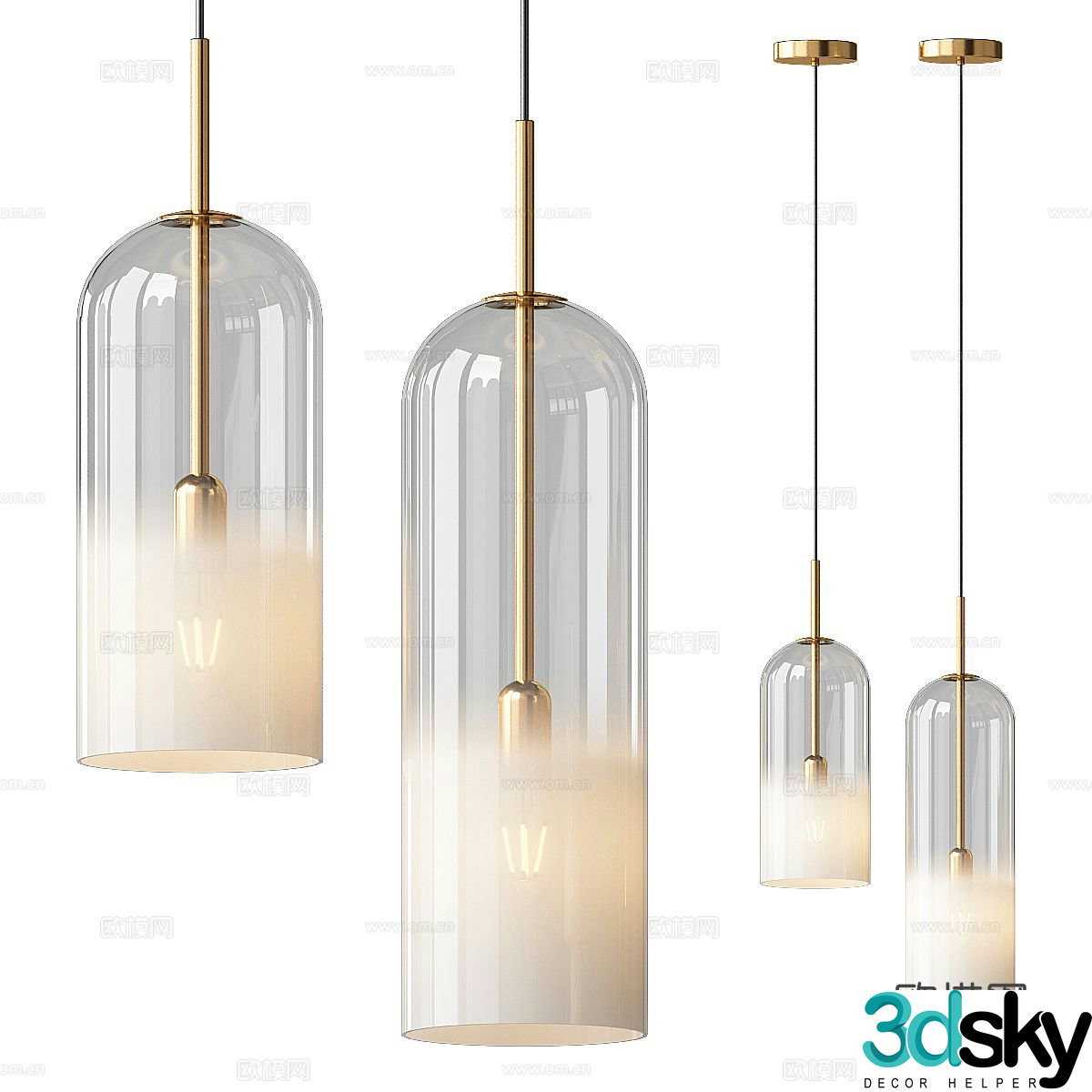 Modern light luxury minimalist glass chandelier 3D model