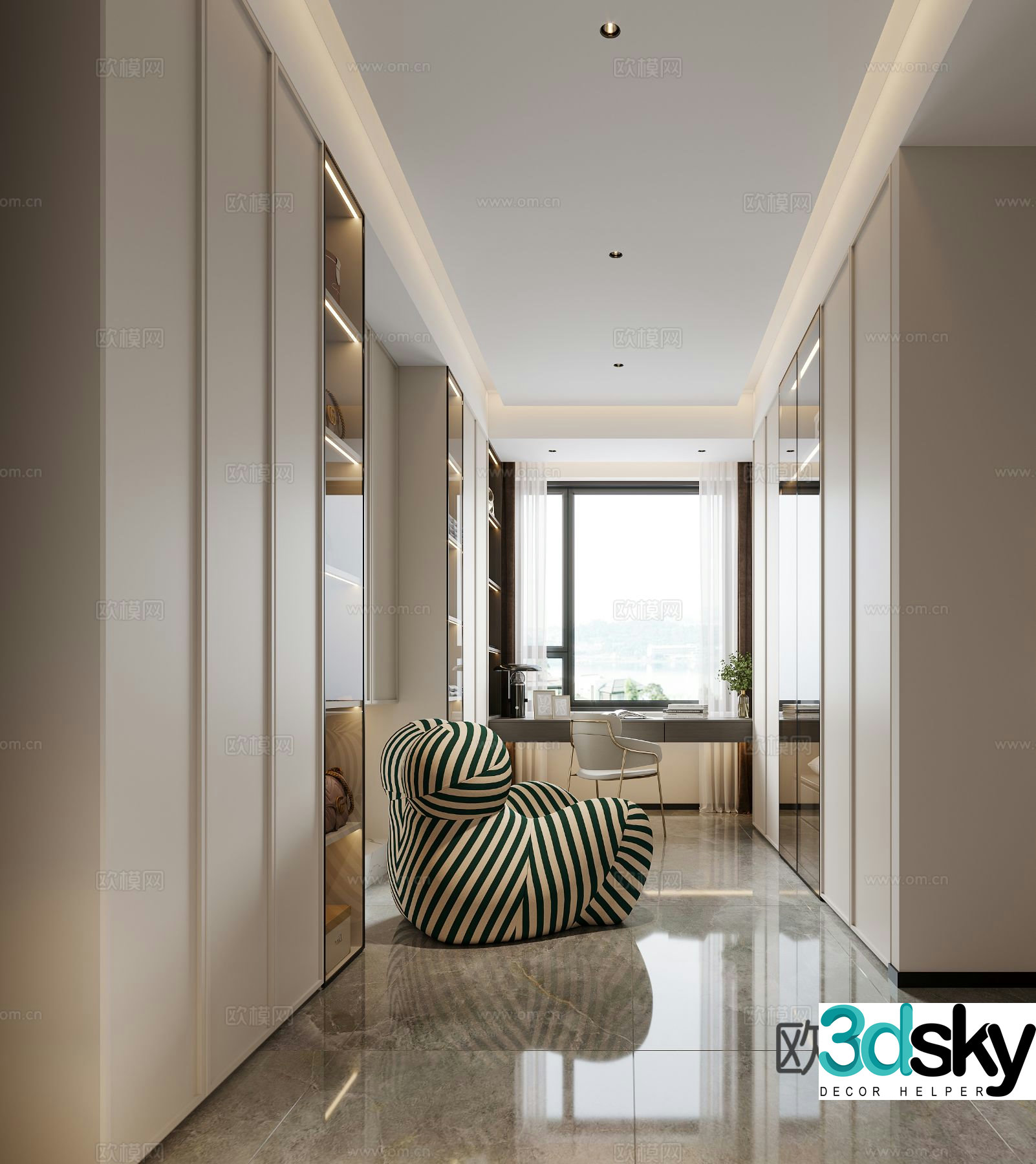 Modern minimalist cloakroom Cream trench coatroom Italian cloakroom 3d model