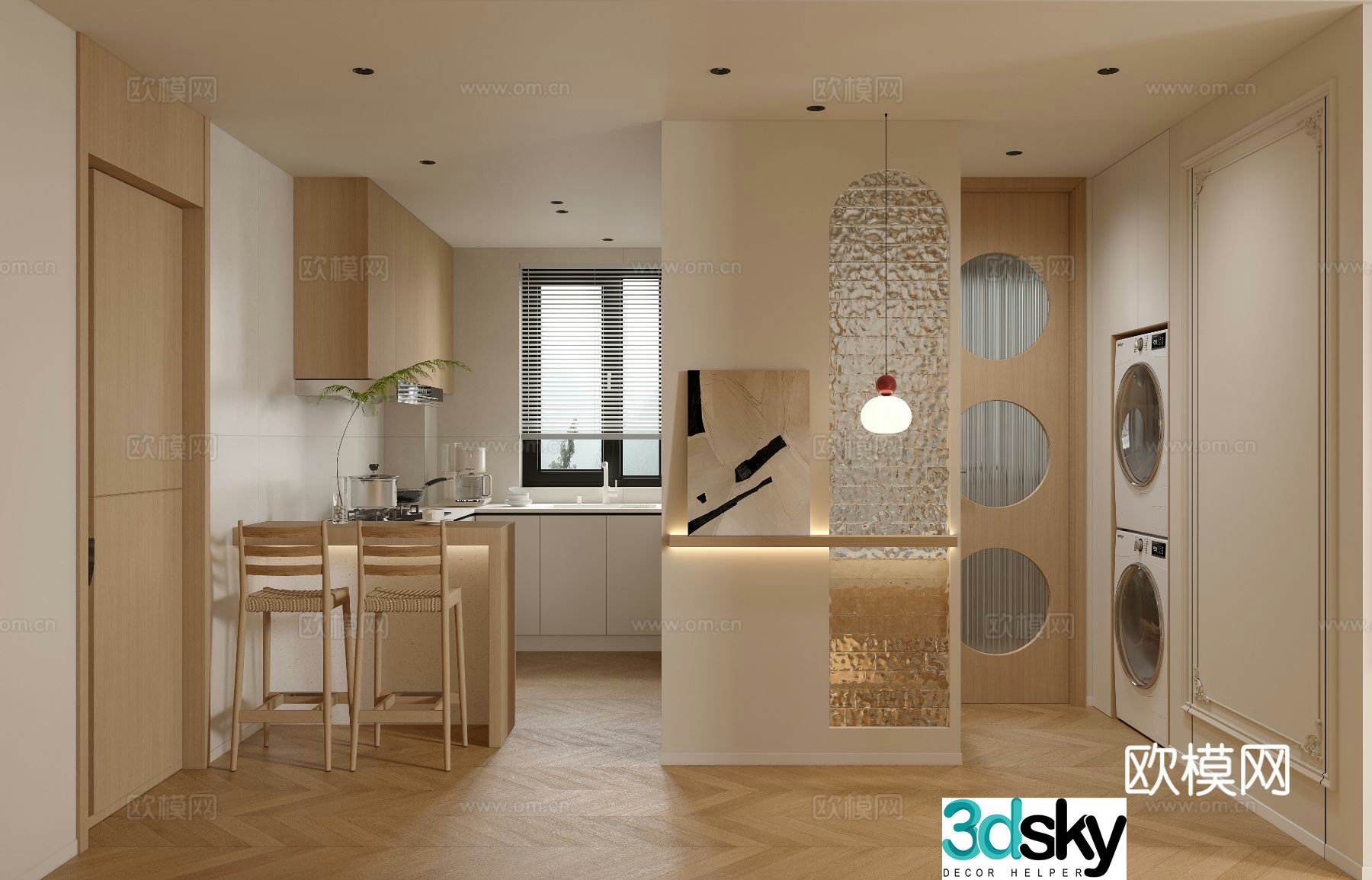 Log Creamy Kitchen 3d Model