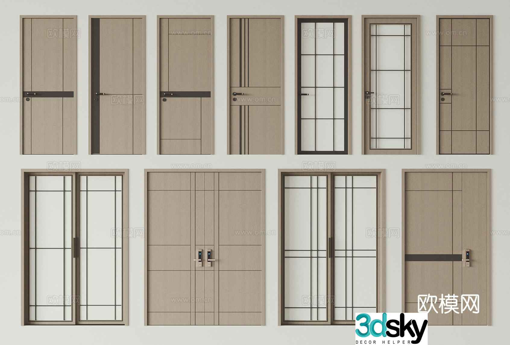 Modern mother and child door security door glass door 3d model