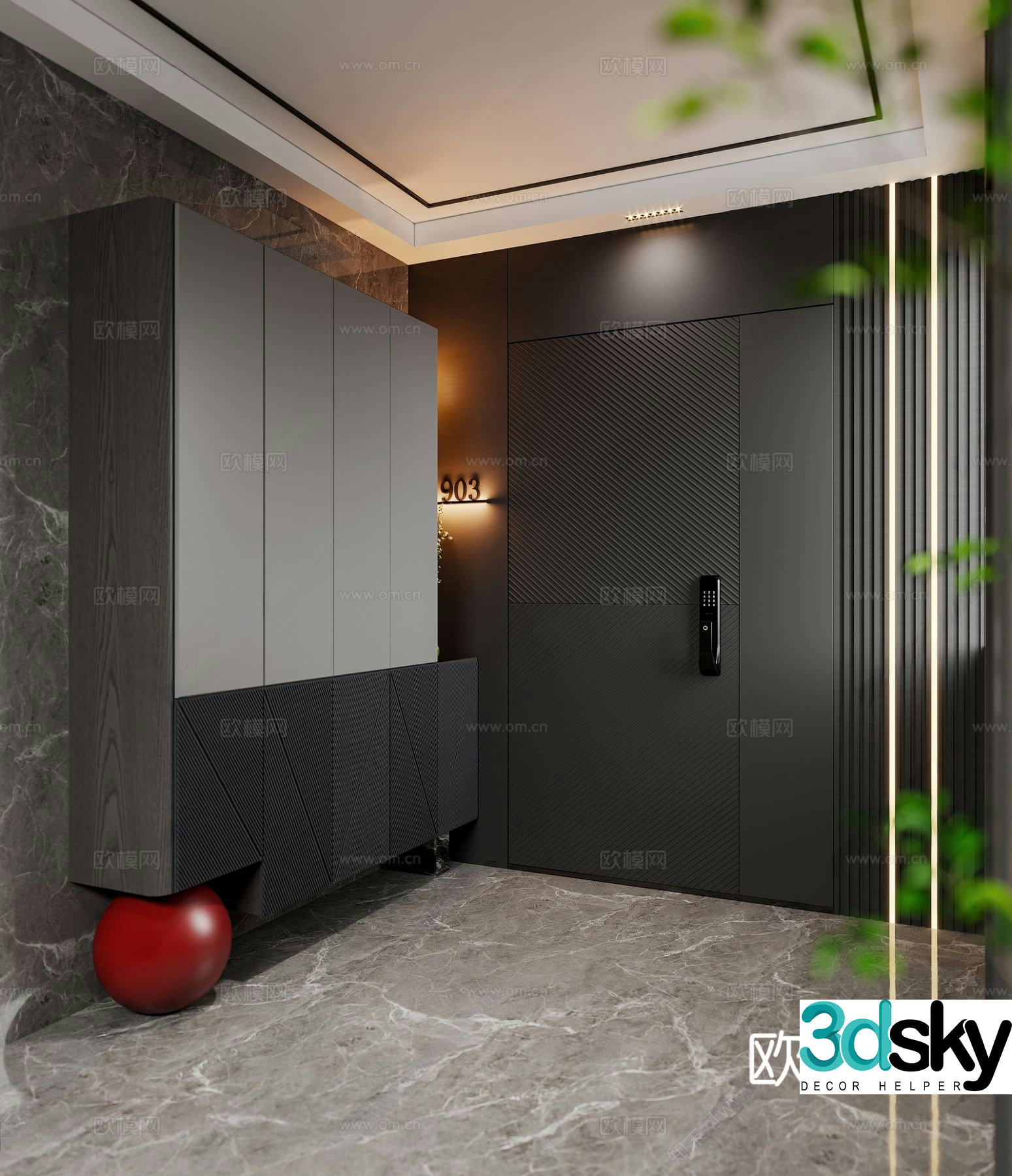 Italian modern entrance door entrance door door wall view entrance shoe cabinet entrance door door 3D model