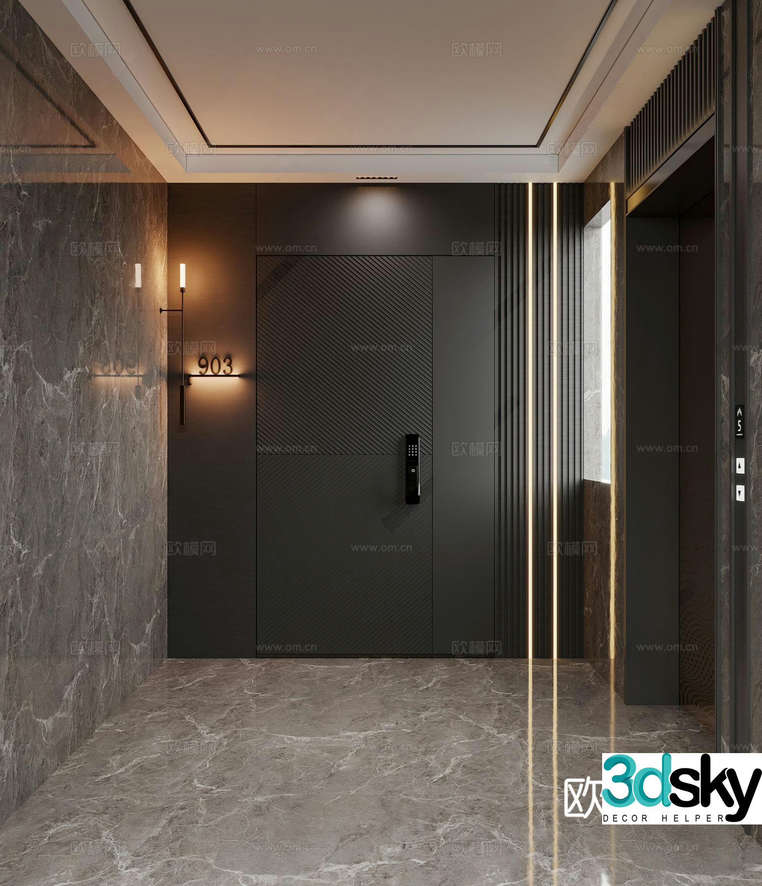 Modern Italian entrance door Modern stairwell Elevator ceiling 3D model