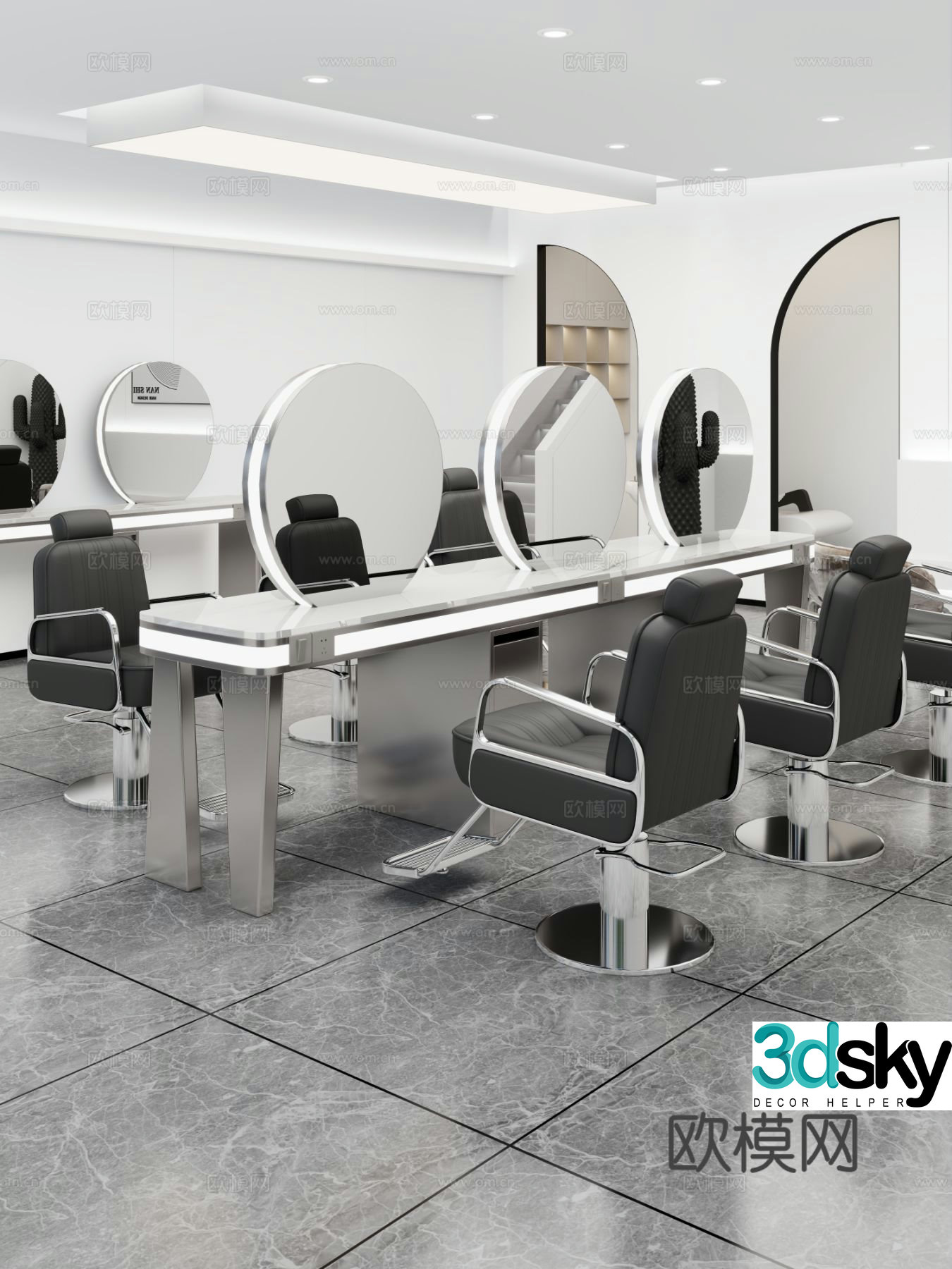 Barber shop Beauty salon Hairdressing table and chairs Chair Mirror 3D model