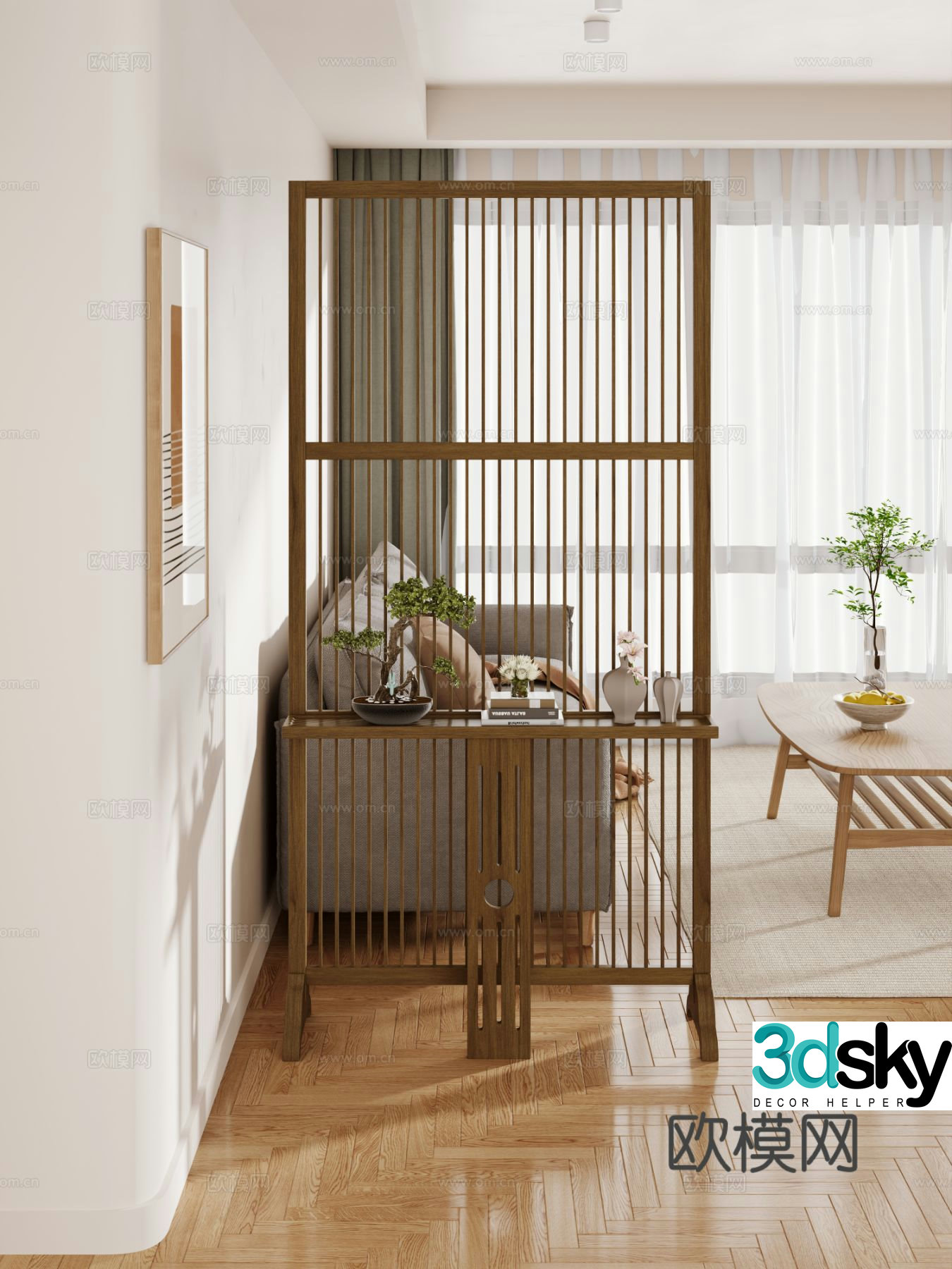 New Chinese style storage rack Bogu shelf partition 3D model