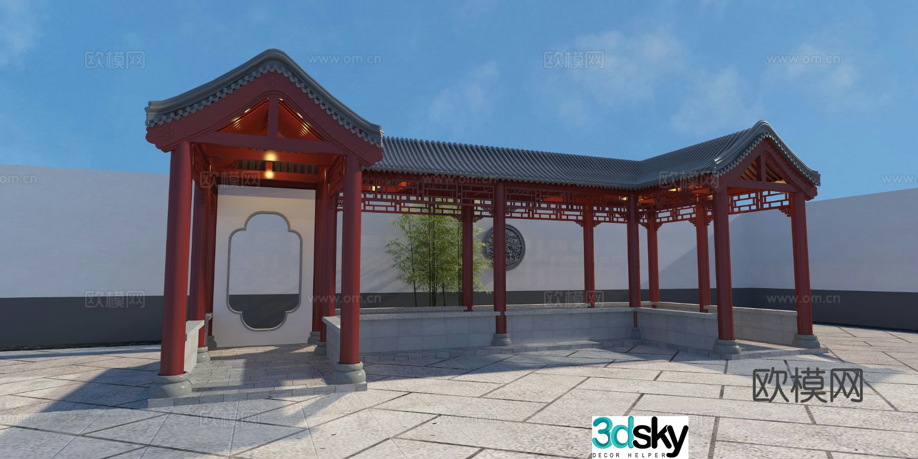 Courtyard small courtyard corridor pavilion corner pavilion corridor frame 3D model