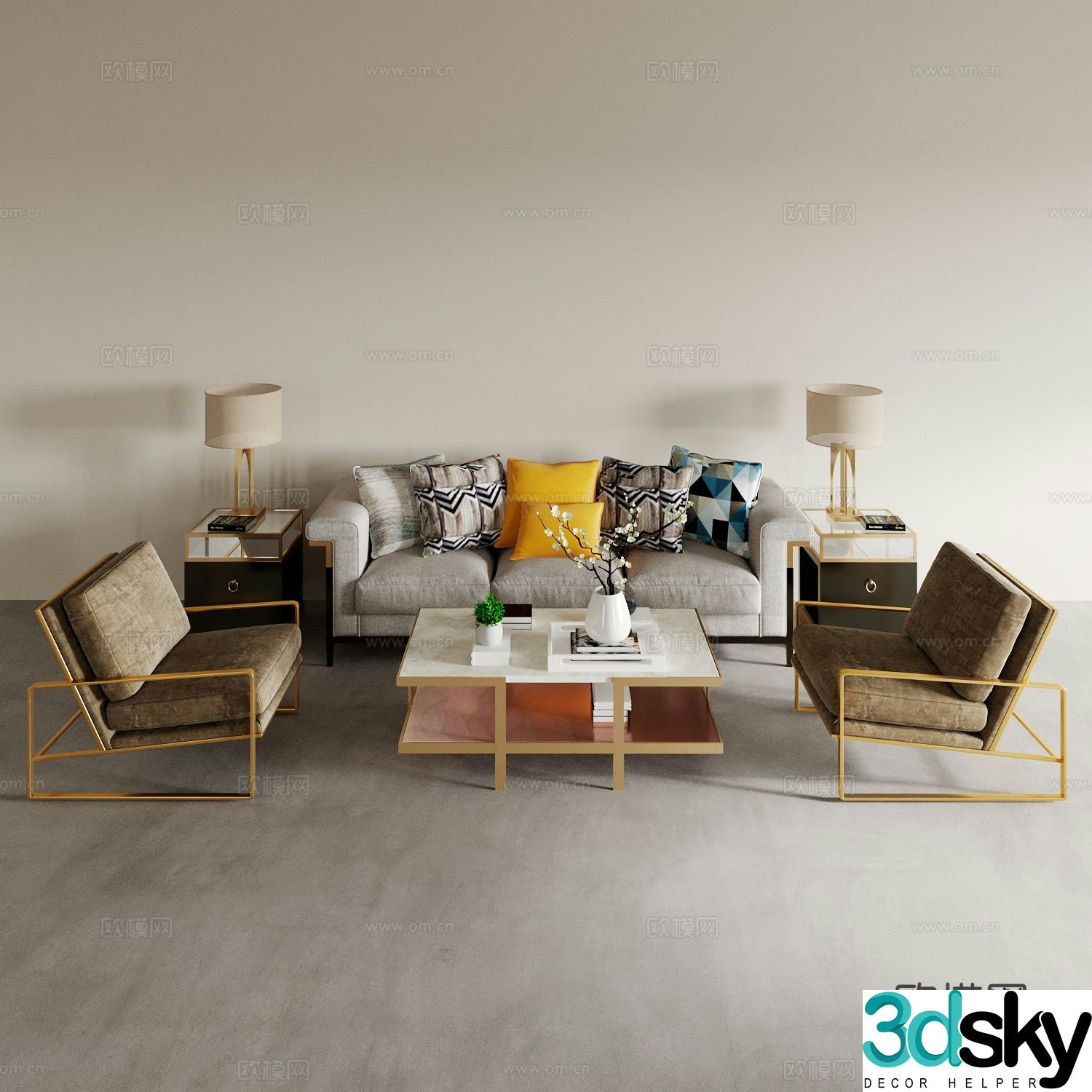 Modern living room sofa sofa coffee table combination sofa background wall lazy sofa casual sofa 3d model