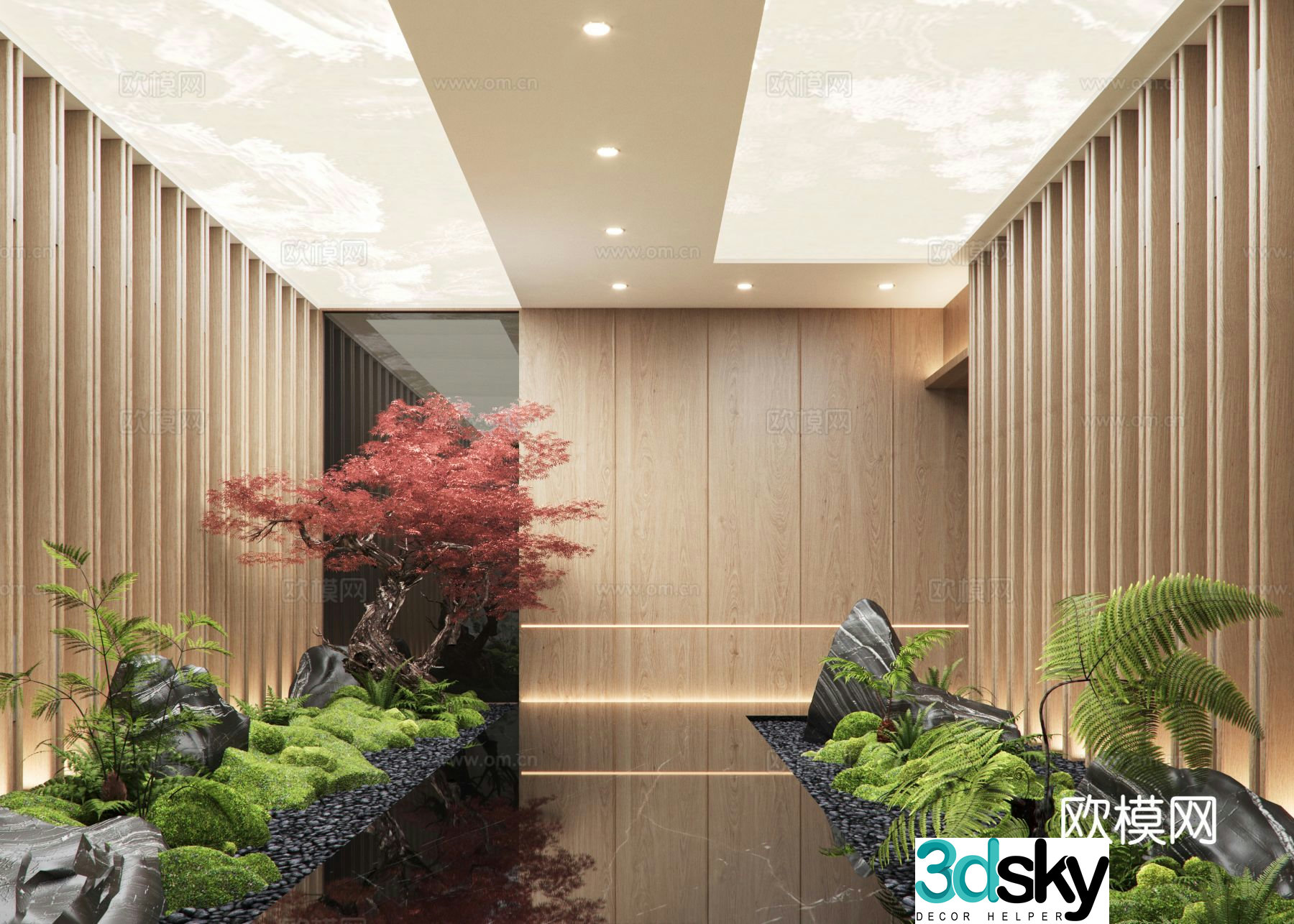 Modern indoor aisle landscaping 3D model