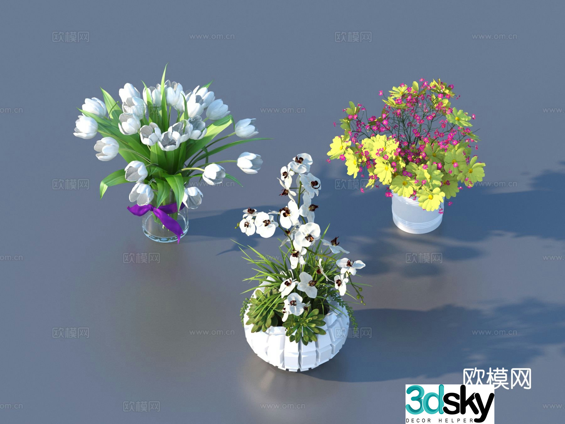 Flowers flower ornaments flower pots potted plants green plants plant 3d model