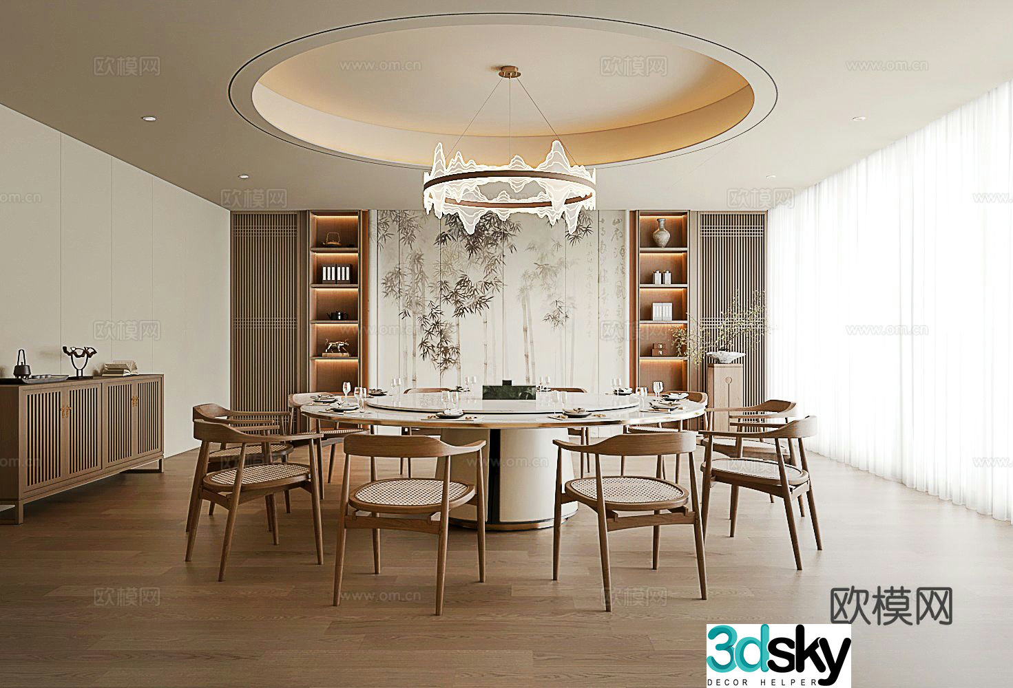 New Chinese restaurant private room Club private room Song style Zen 3D model