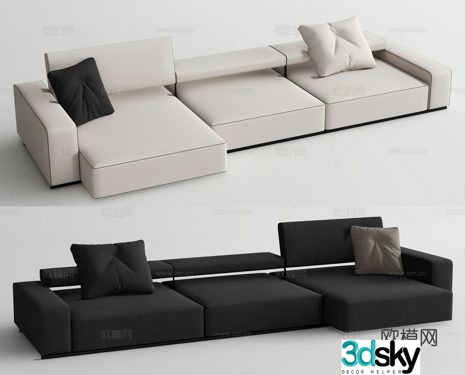 BBItalia modern three-person sofa multi-person sofa L-shaped sofa 3d model