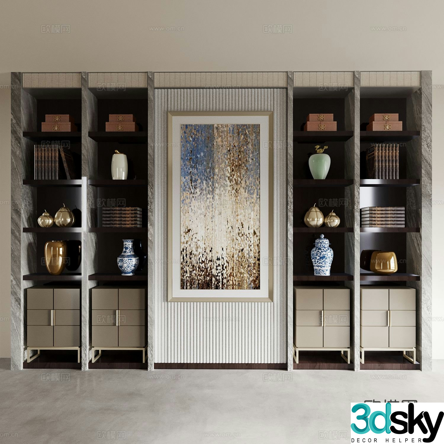 Tea cabinet bookshelf locker decorative cabinet display cabinet study background wall tea room background wall 3d model