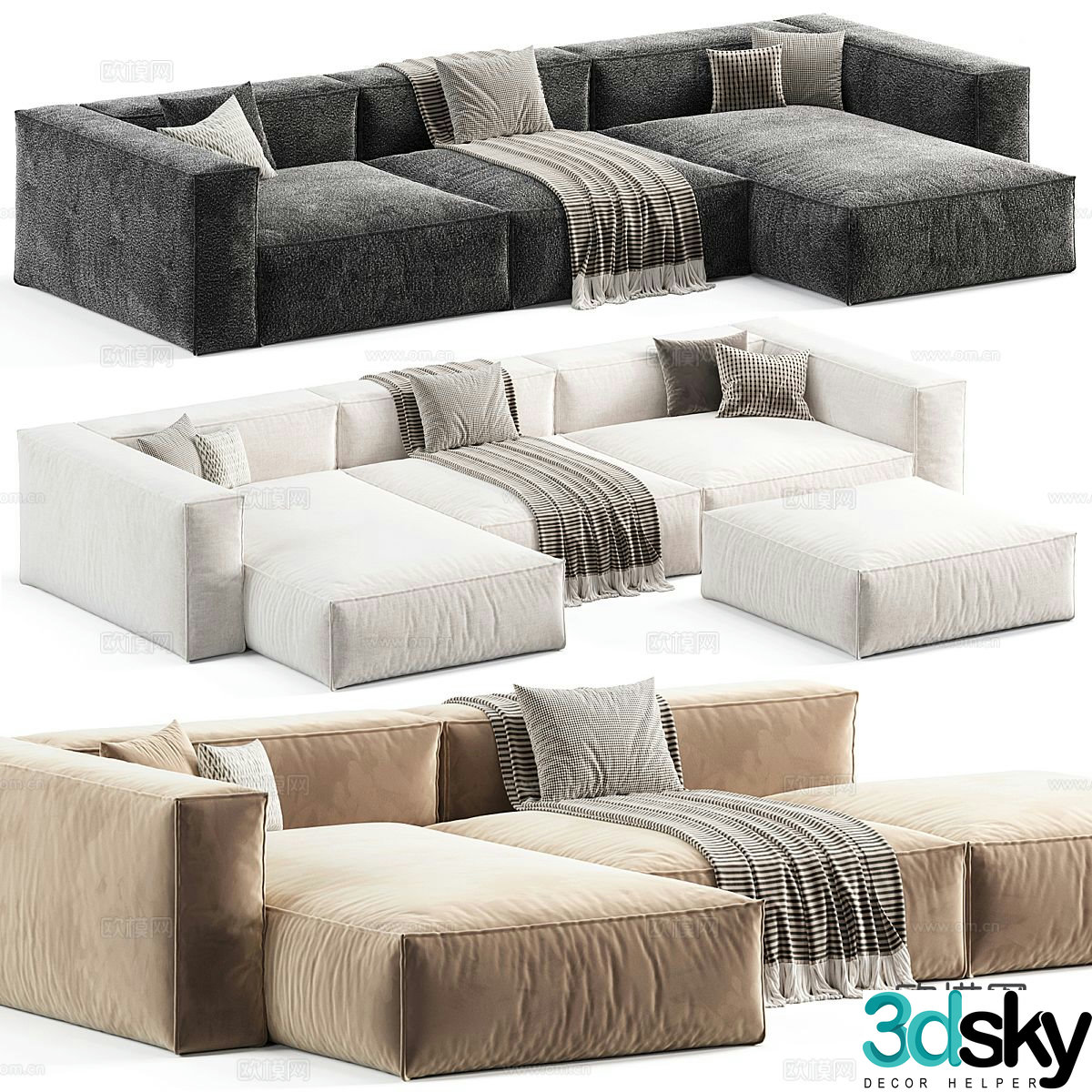 Modern Italian Boca Navi Fabric Combination Sofa 3D Model