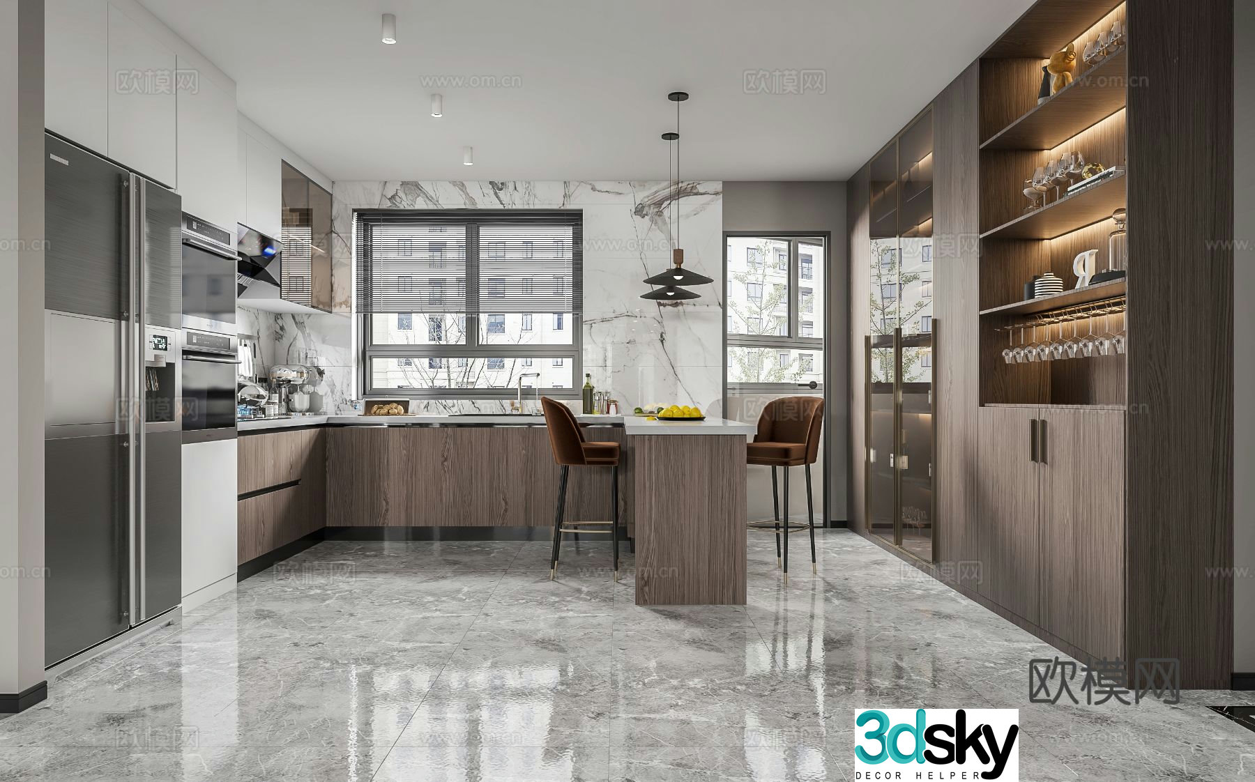 Modern kitchen Open kitchen Western kitchen bar wine cabinet restaurant refrigerator simple 3d model