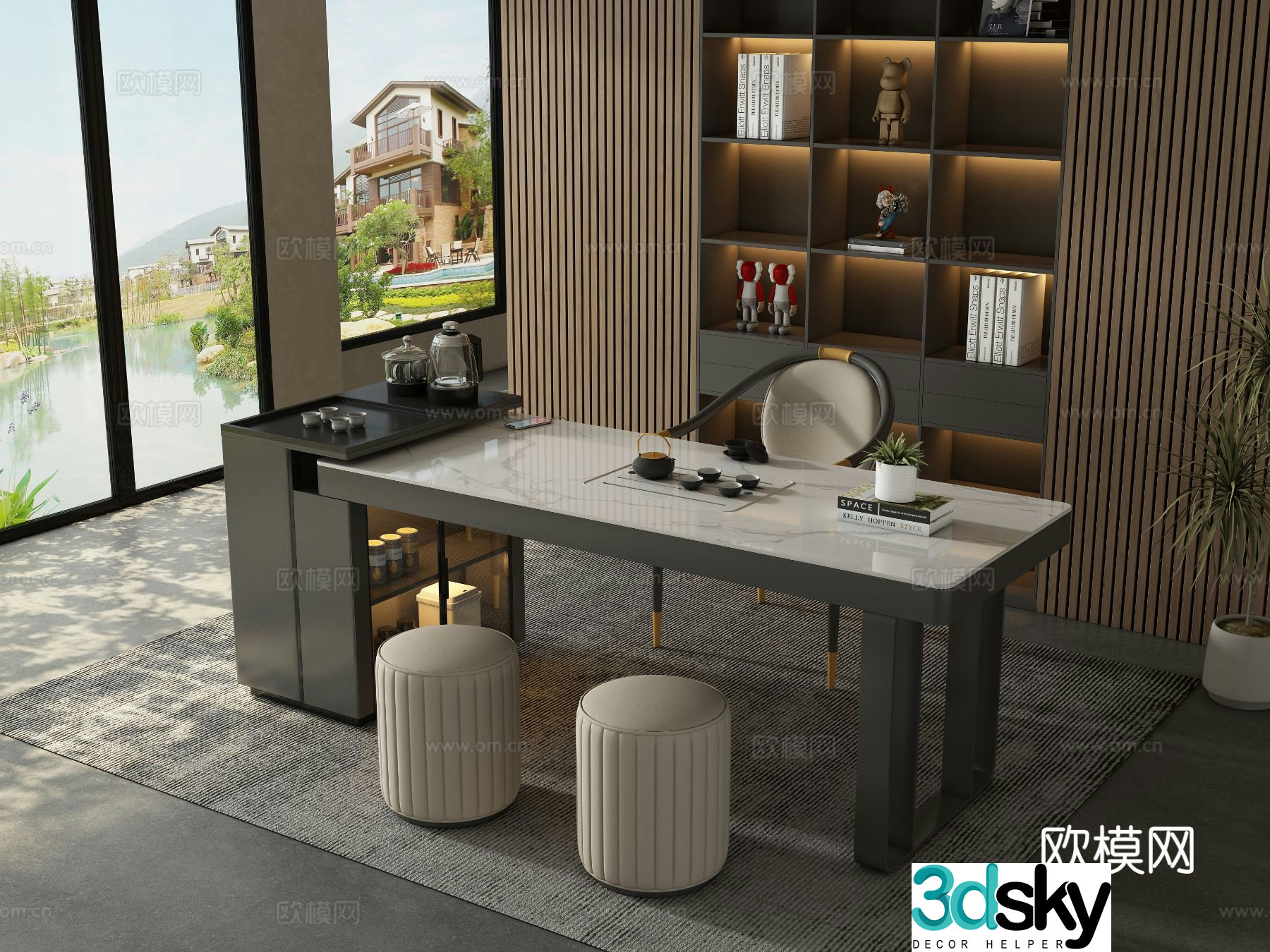 Modern tea table tea room tea table chair 3d model