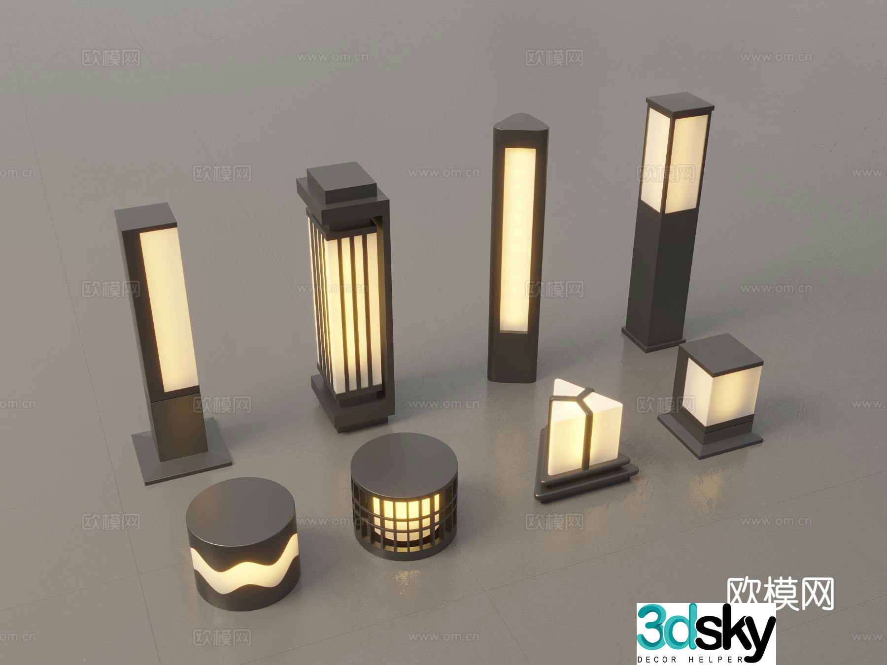 Modern Chinese landscape lights lawn lights garden lights outdoor light combination 3D model