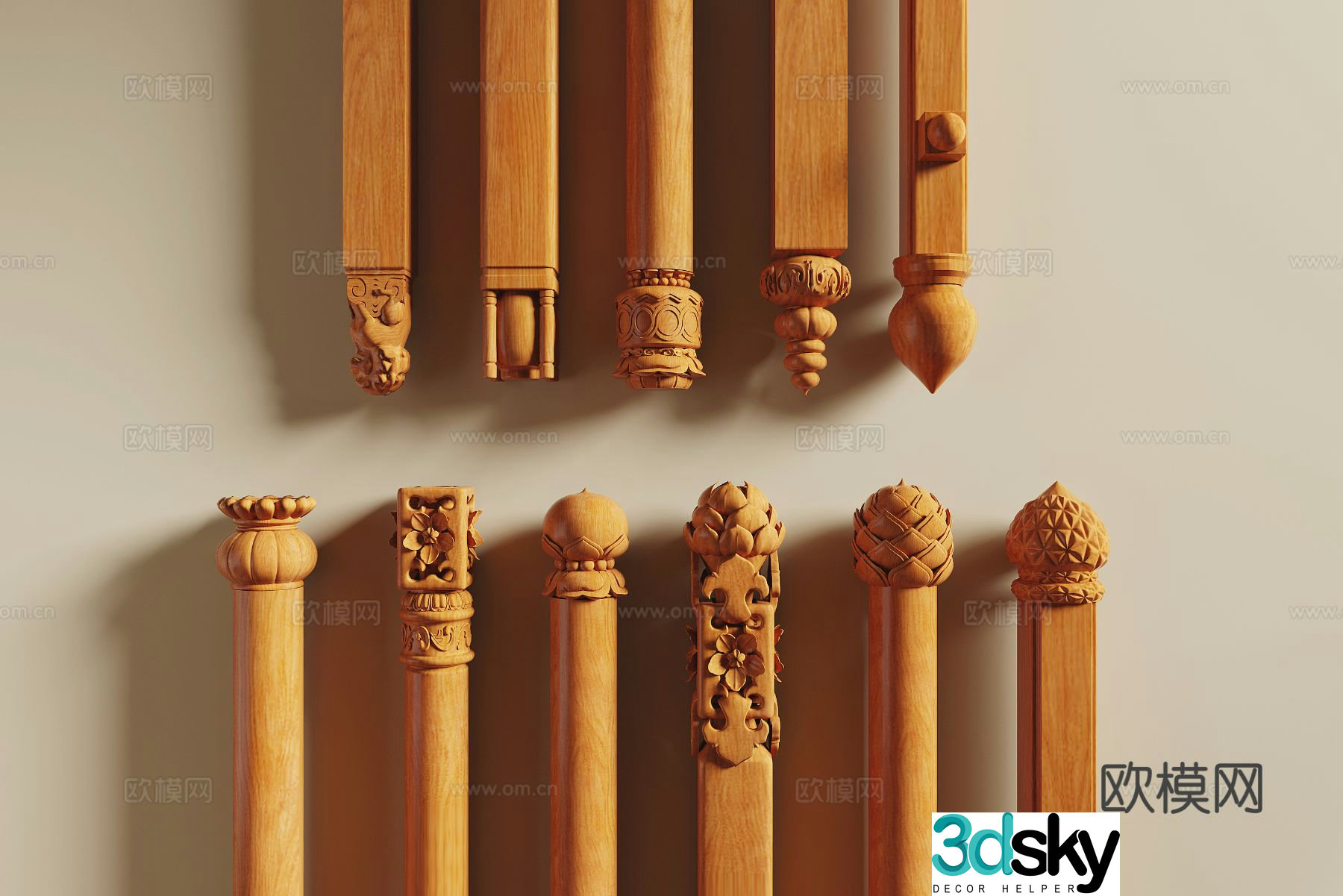 Chinese column carved style 3D model