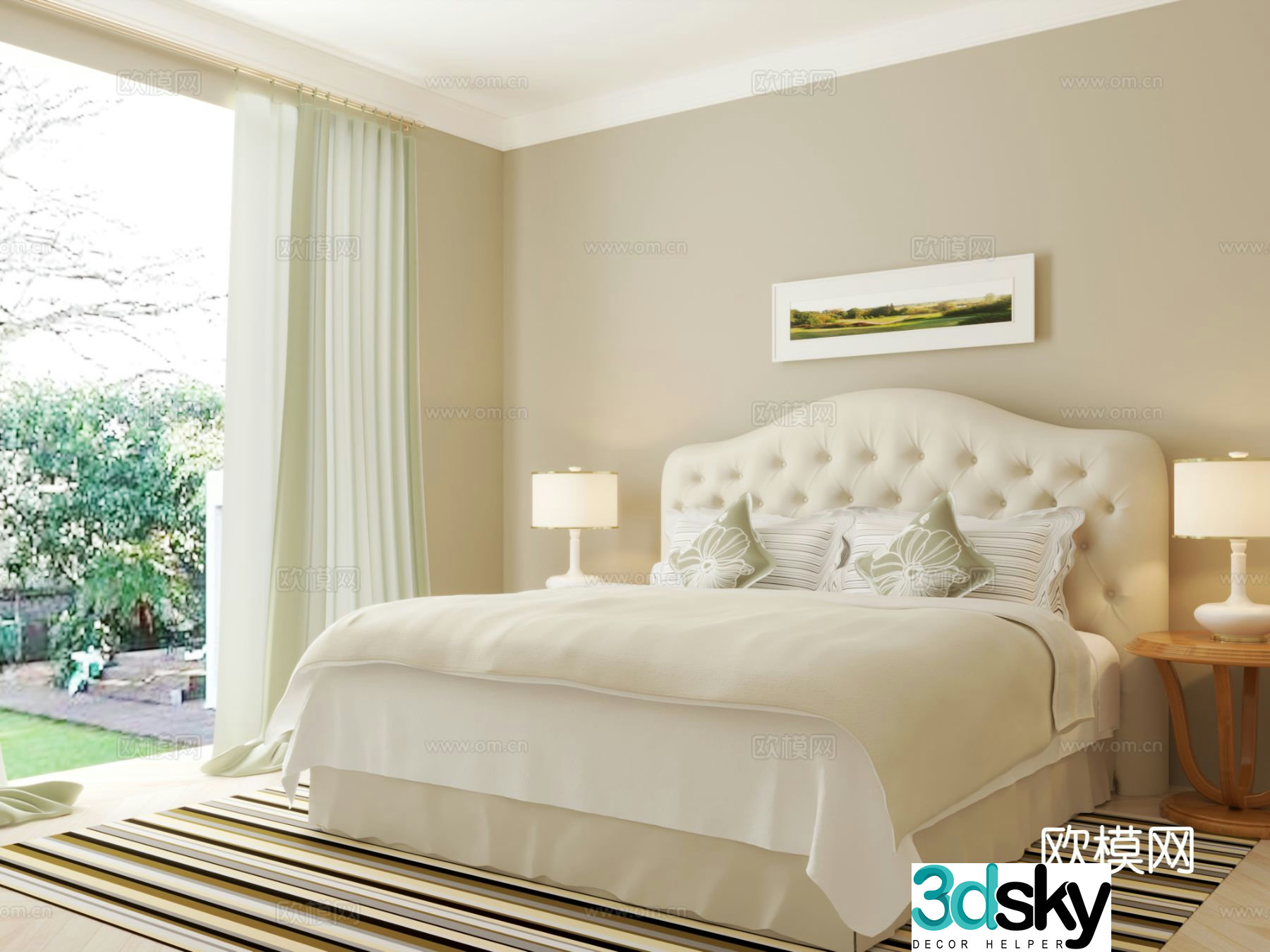 American double bed 3d model