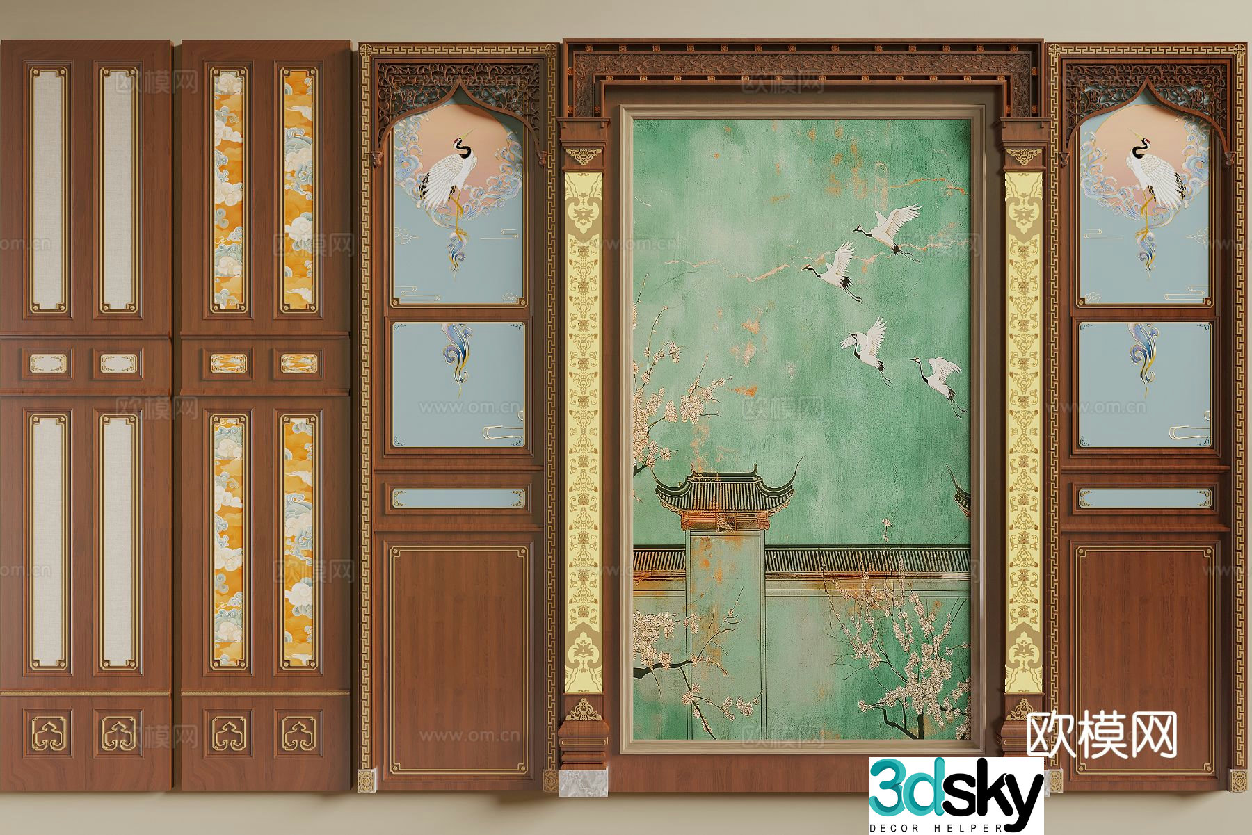 Chinese wall panel 3D model