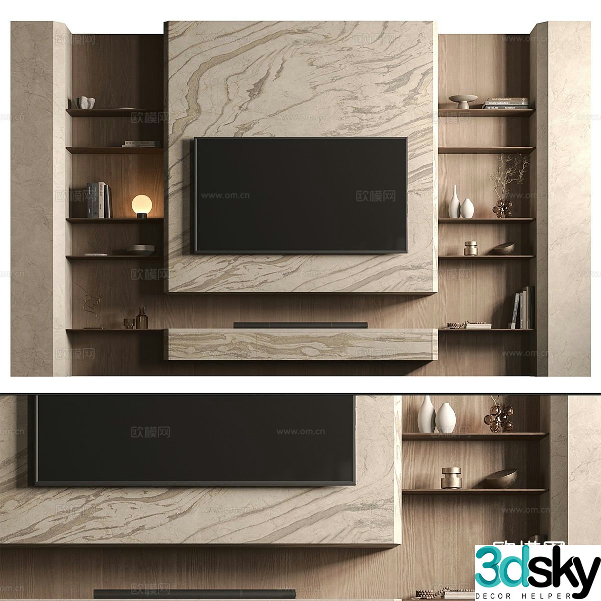 New Chinese style Wasabi TV background wall 3D model