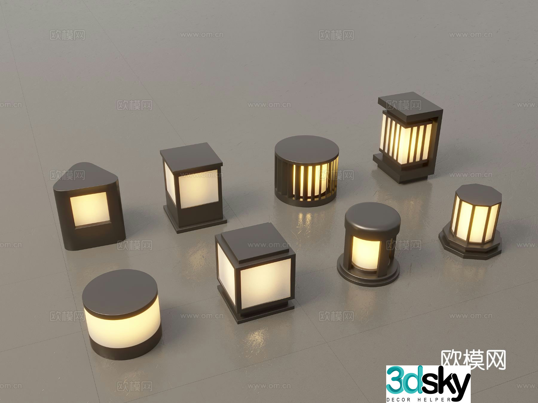 New Chinese-style landscape lights lawn lights garden lights outdoor light combination 3D model